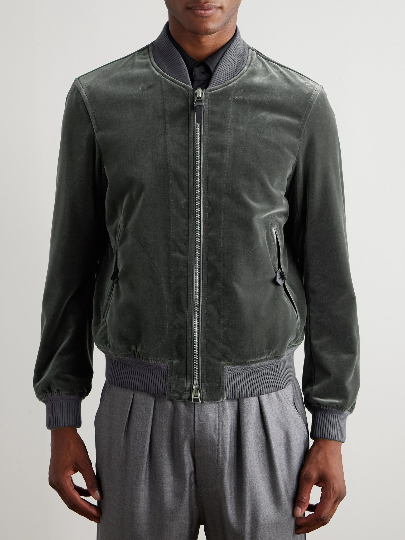 Cotton-Velvet Bomber Jacket Gray - 3