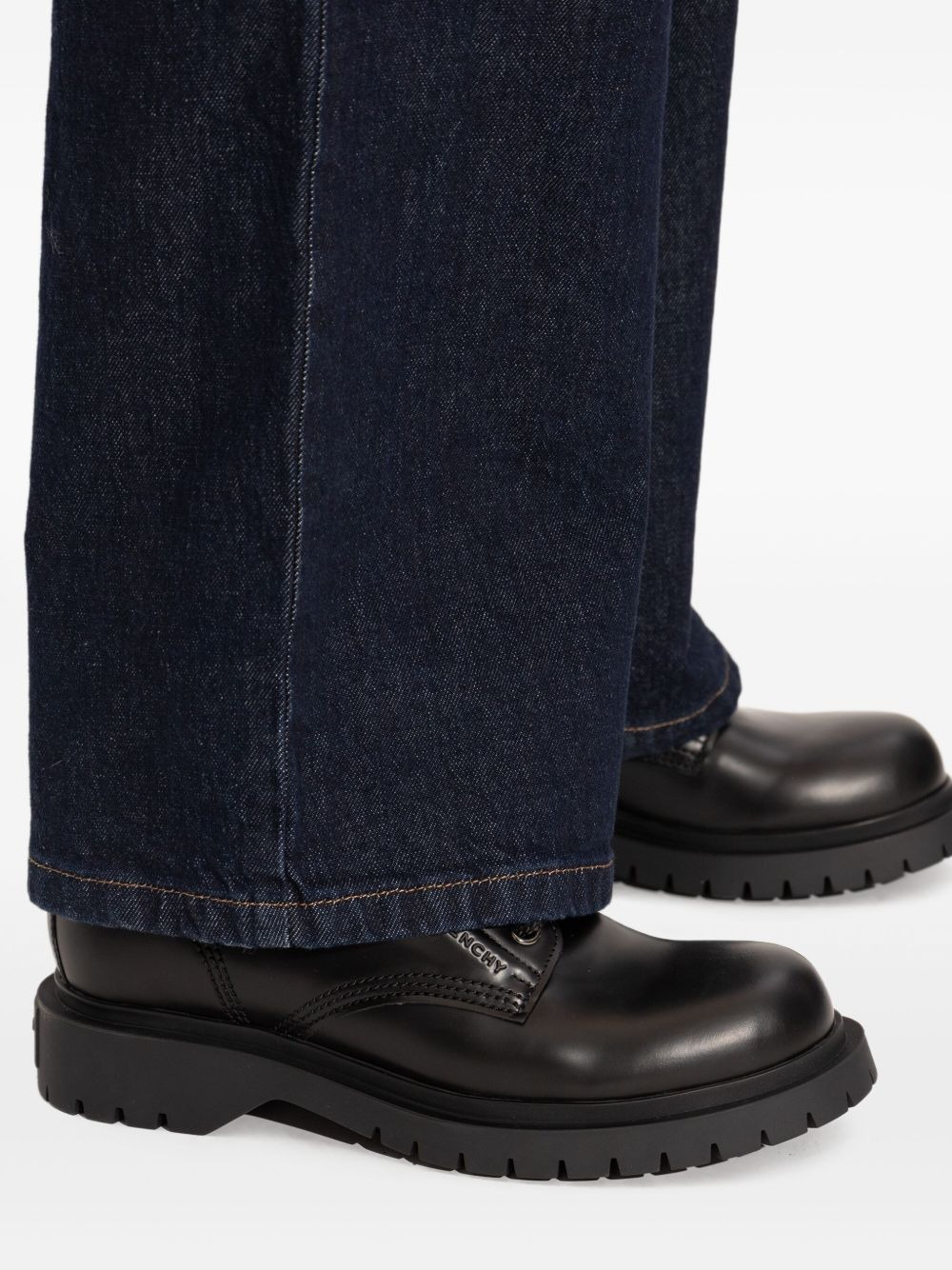 lace-up leather biker boots - 5