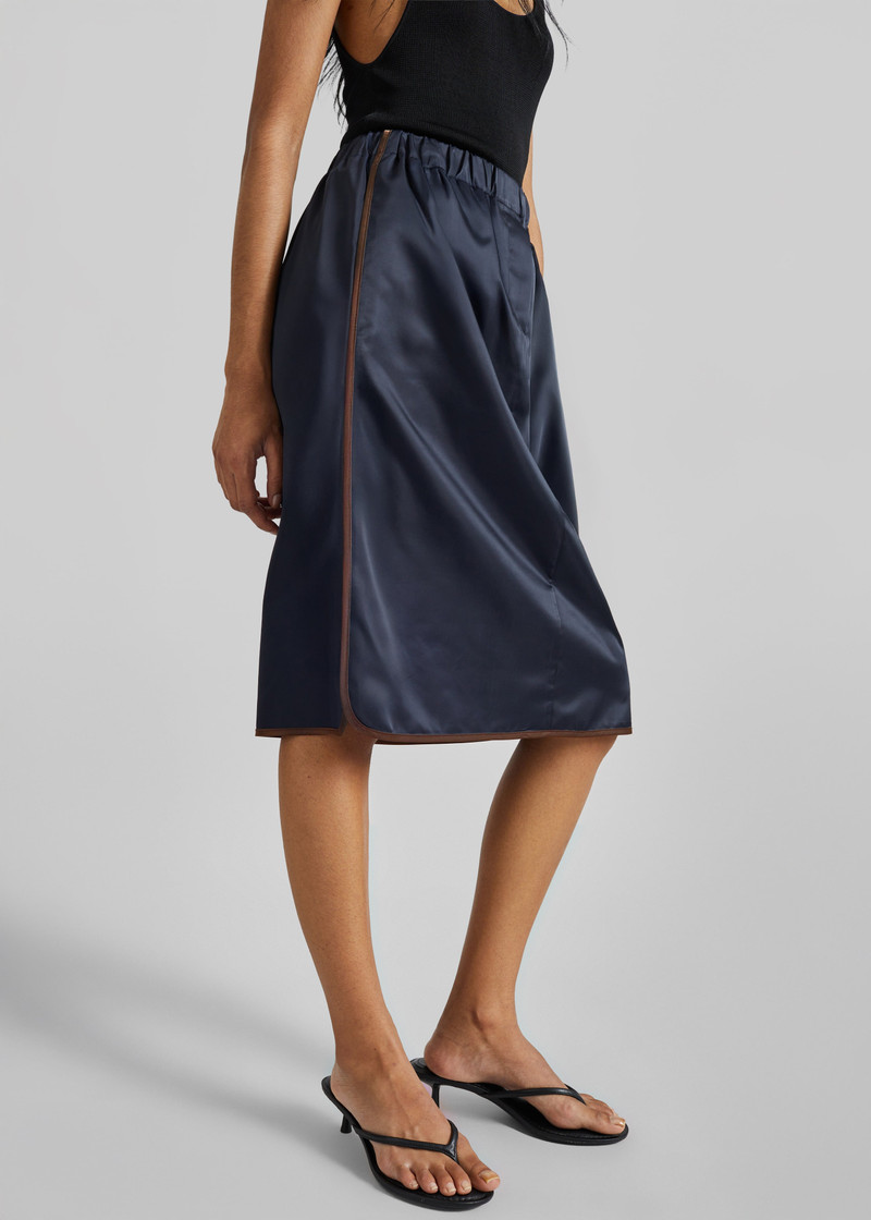 Munich Contrast Piping Midi Skirt - Navy 3