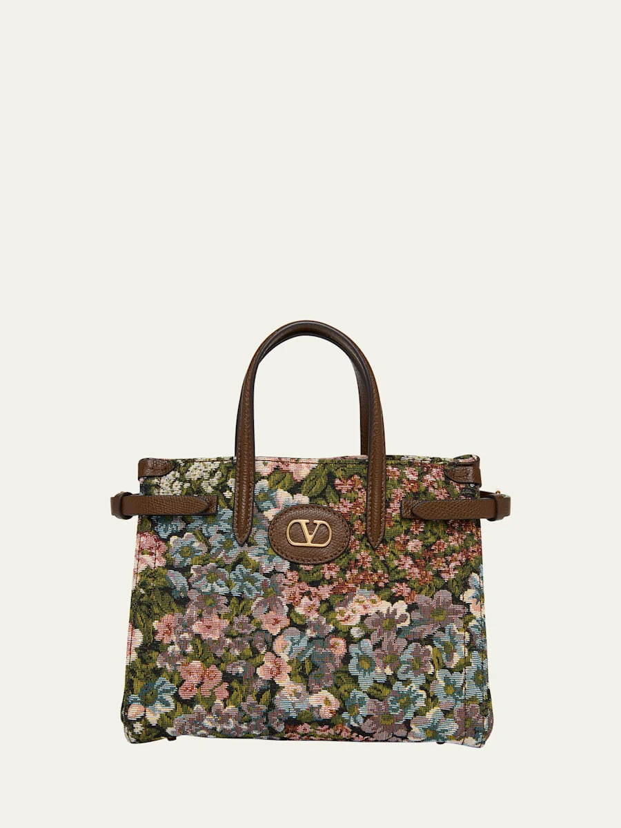 Small Woven Floral Tote Bag - 1