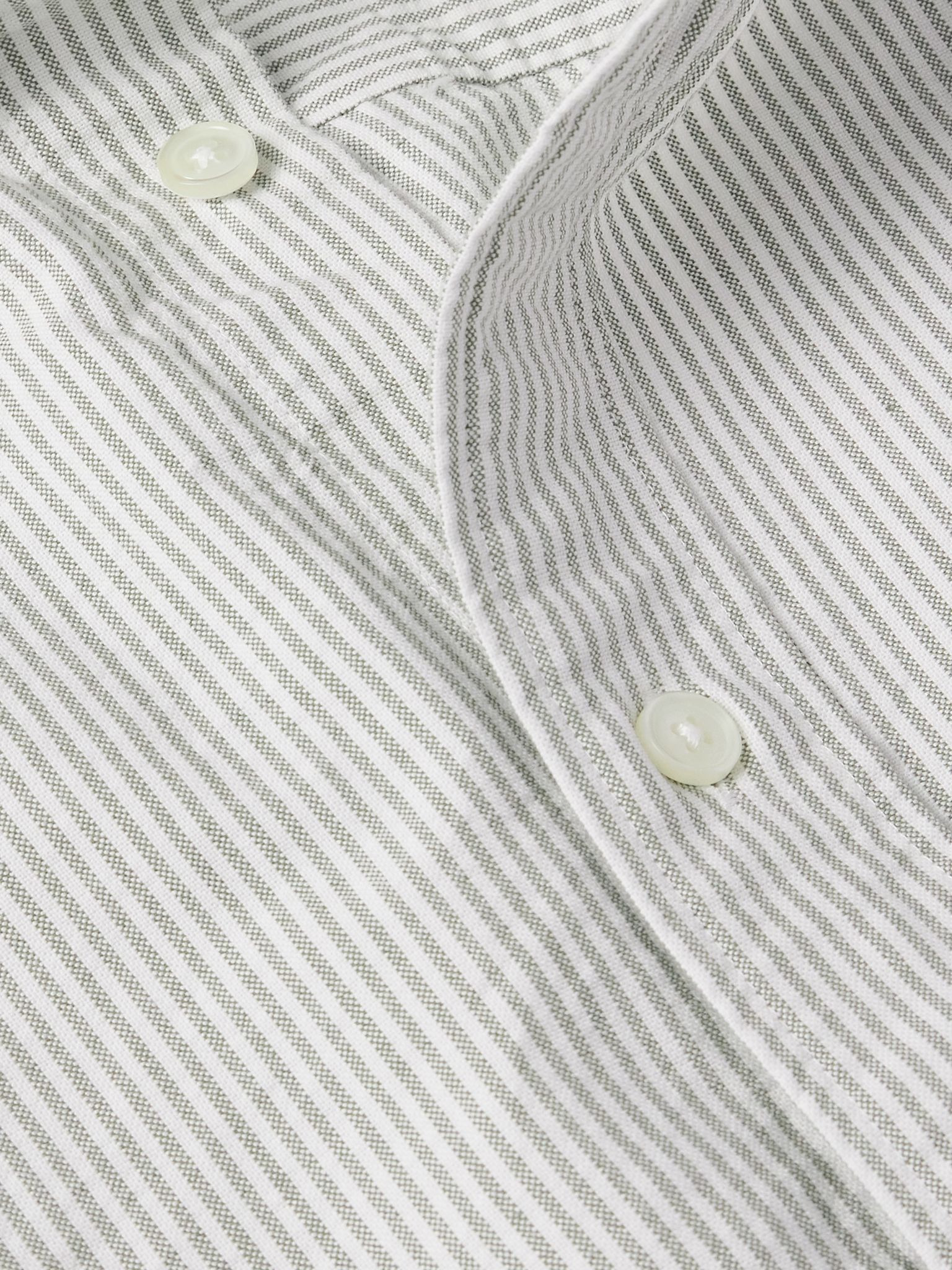 Colby 5910 Button-Down Collar Logo-Embroidered Striped Organic Cotton Shirt Green - 4