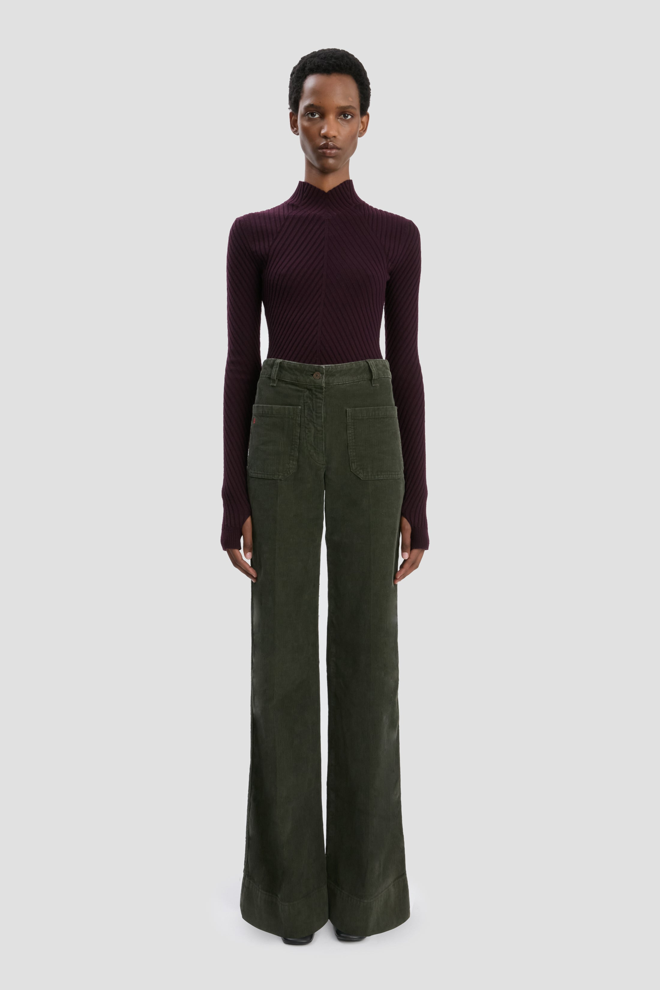 Alina High Waisted Corduroy Jean In Khaki - 6