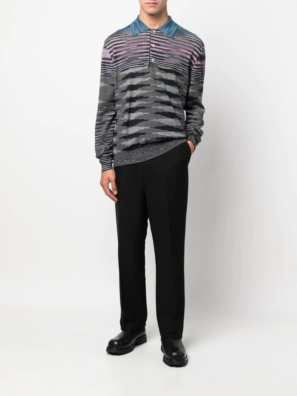 striped long-sleeve polo shirt - 2