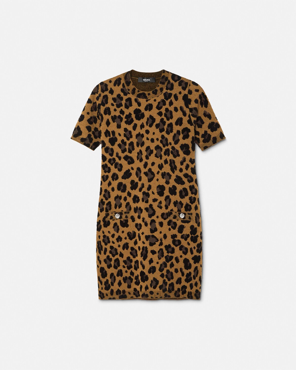 Leopard Jacquard Knit T-Shirt Dress - 1