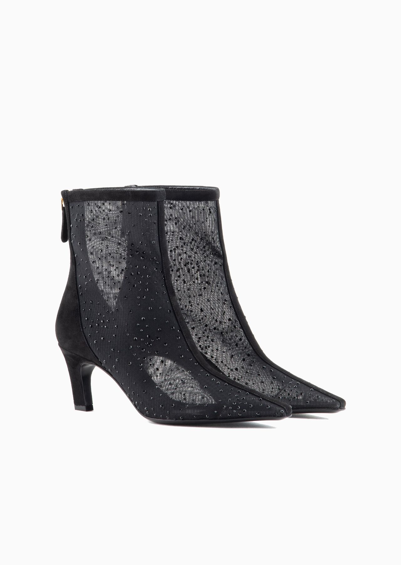 Suede ankle boots with tulle and rhinestones - 2