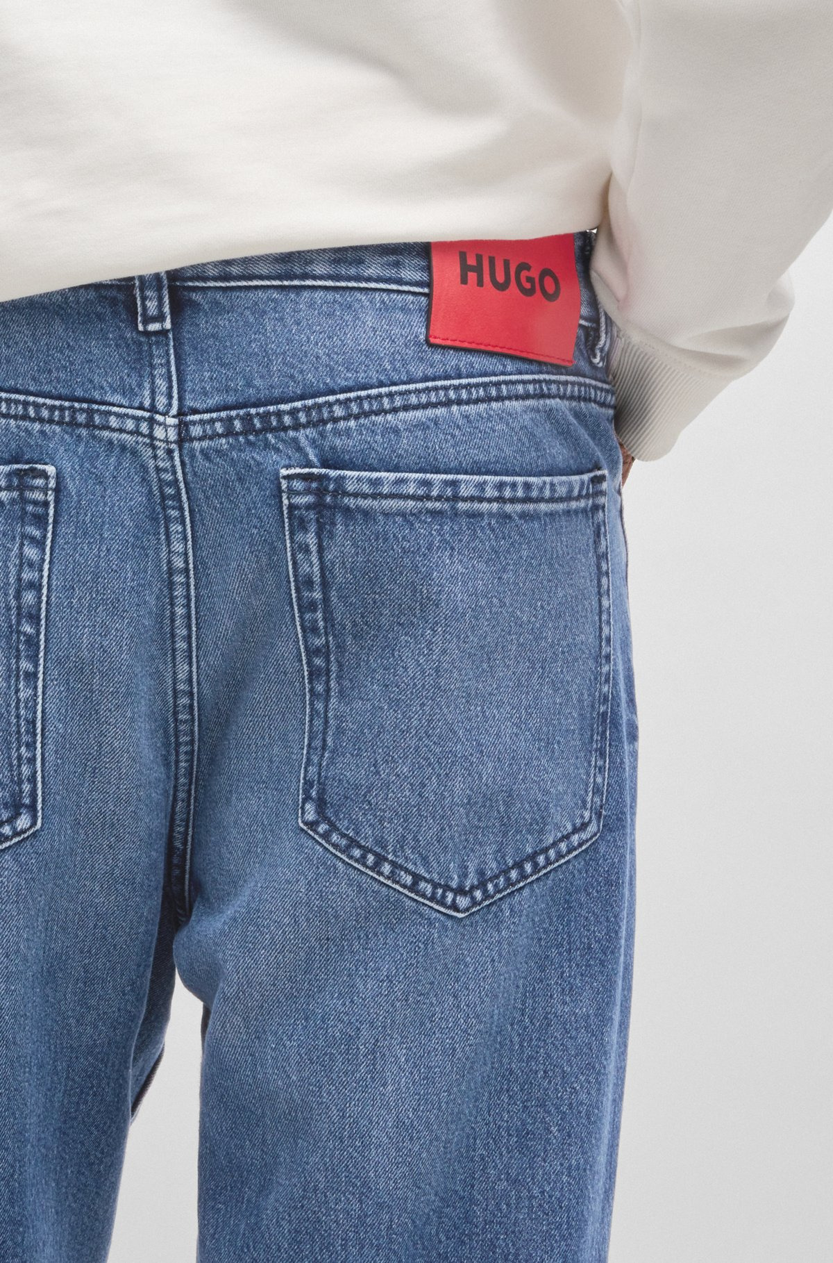 TAPERED-FIT JEANS IN BLUE VINTAGE-WASH DENIM - 5