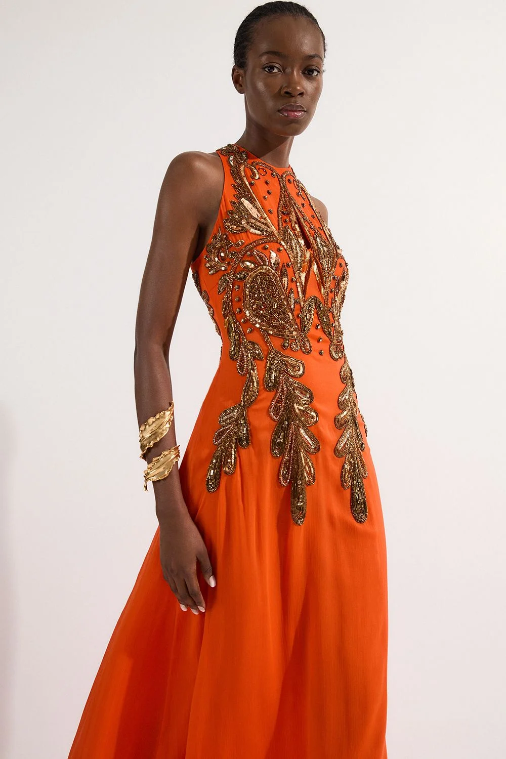 Tall Halter Neck Bugle Bead Detail Woven Maxi Dress - 1