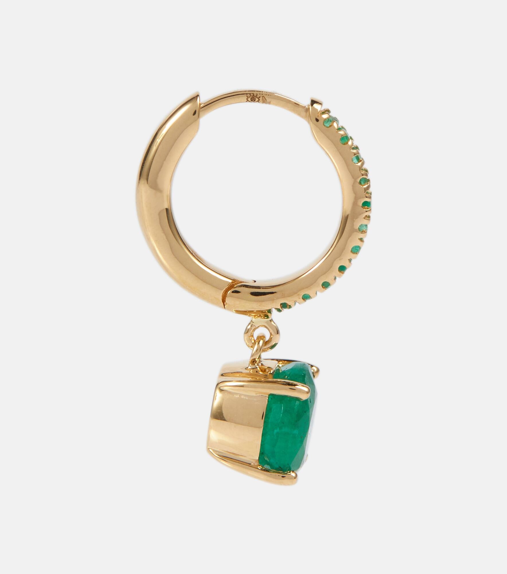 Grass Seed 18kt gold hoop earrings with emeralds - 4