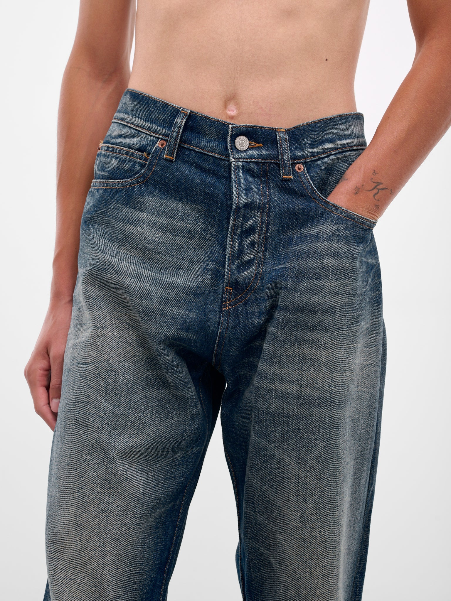 Blue Faded Denim Flared Jeans - 4