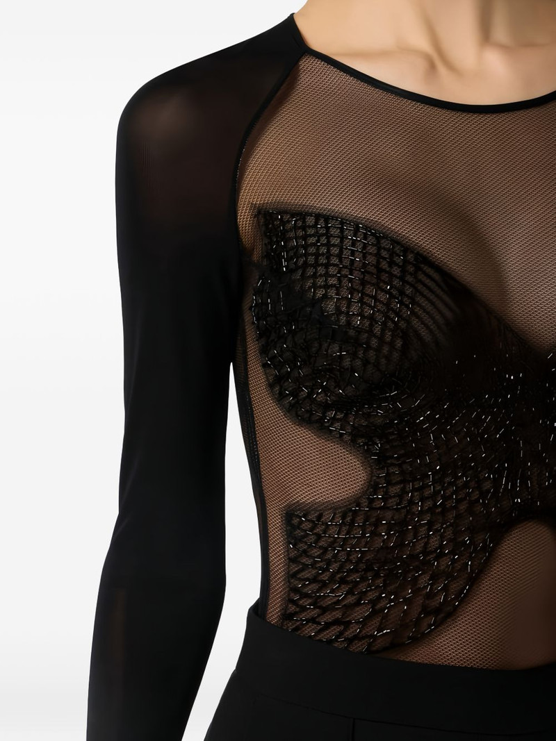 ELISABETTA FRANCHI crystal-embroidered long-sleeves bodysuit outlook