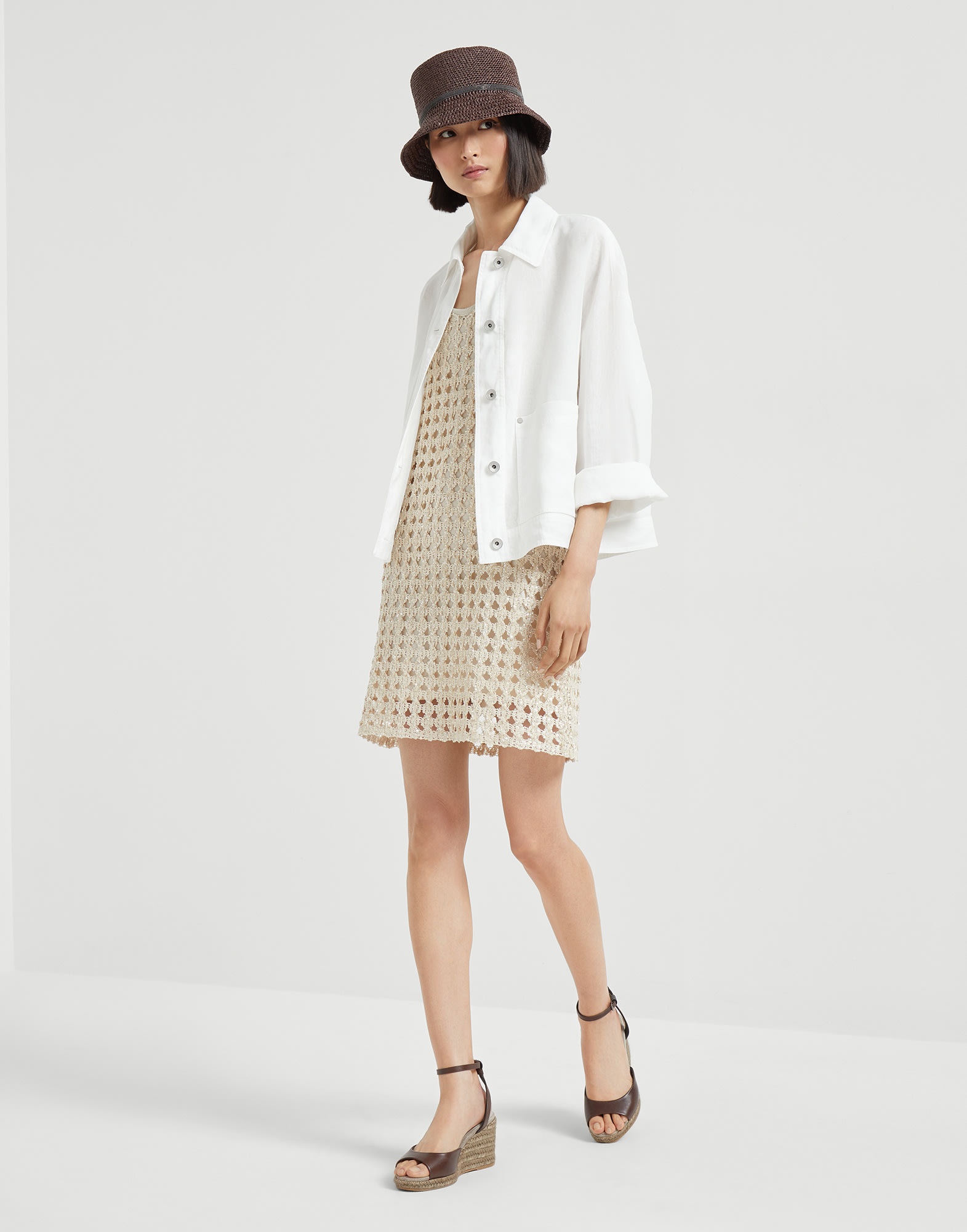 Dazzling Zellige Embroidery knit mini dress in jute and cotton - 5