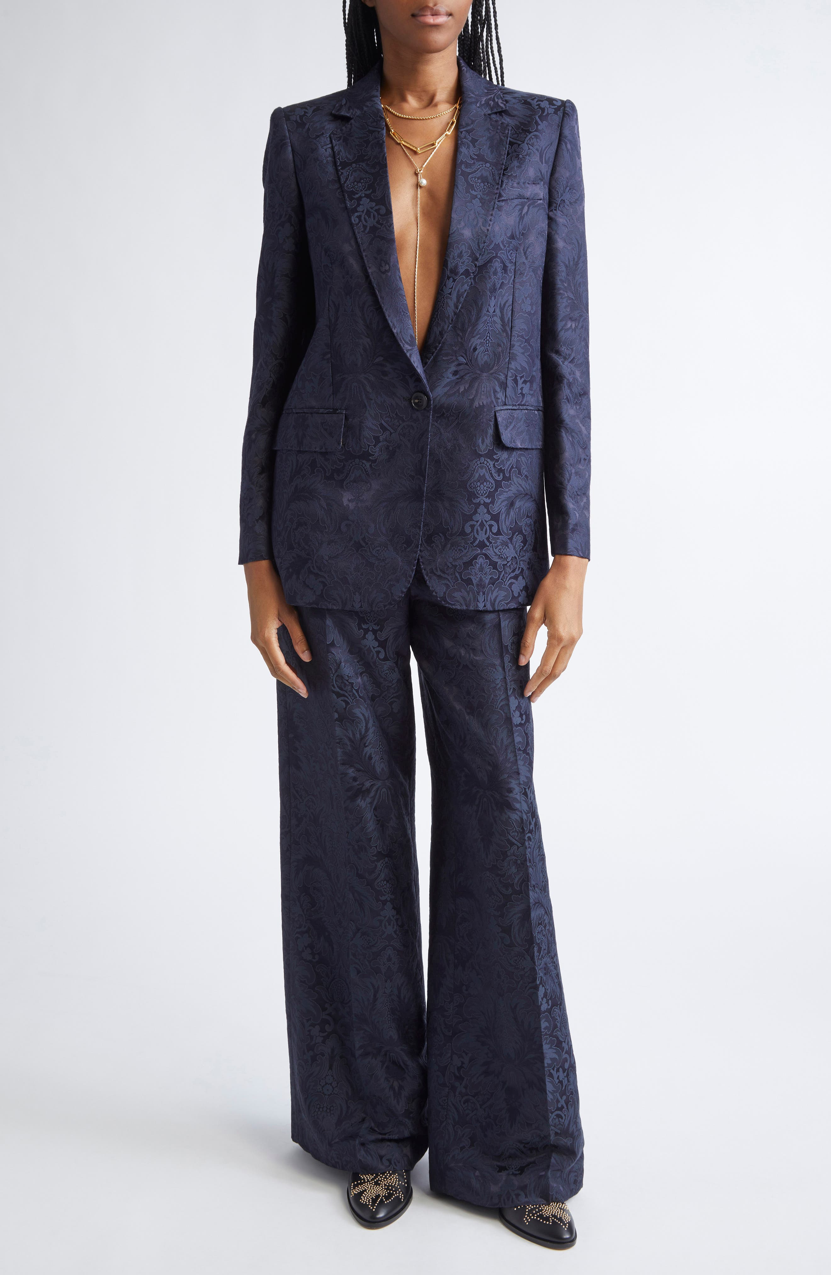 Etro One Button Tonal Paisley Blazer in Blu Scurissimo 3 at Nordstrom - 2