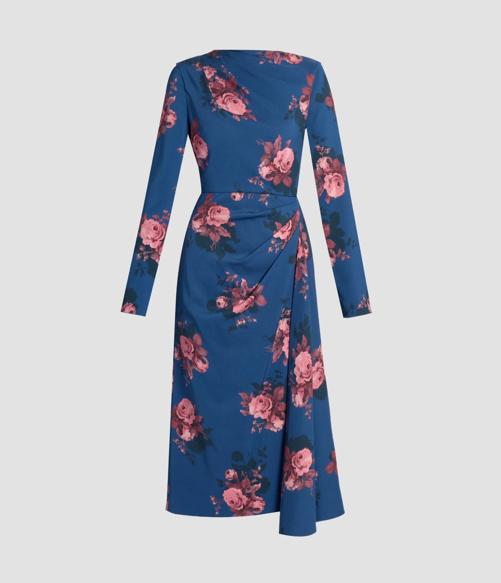 FLORAL CADY LONG SLEEVE DRAPED MIDI DRESS - 1