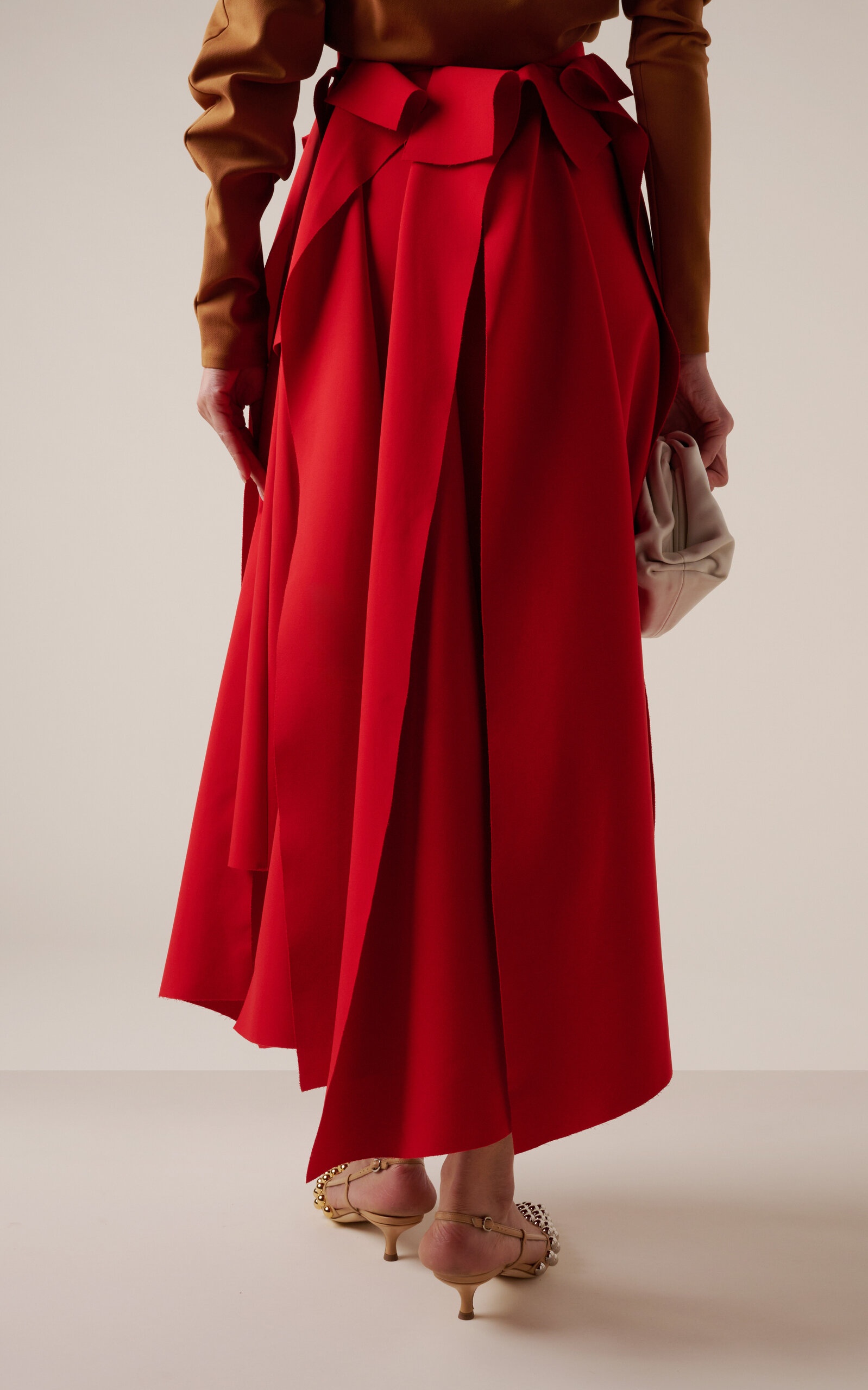 Asymmetrical Pleated Panel Midi Skirt red - 5