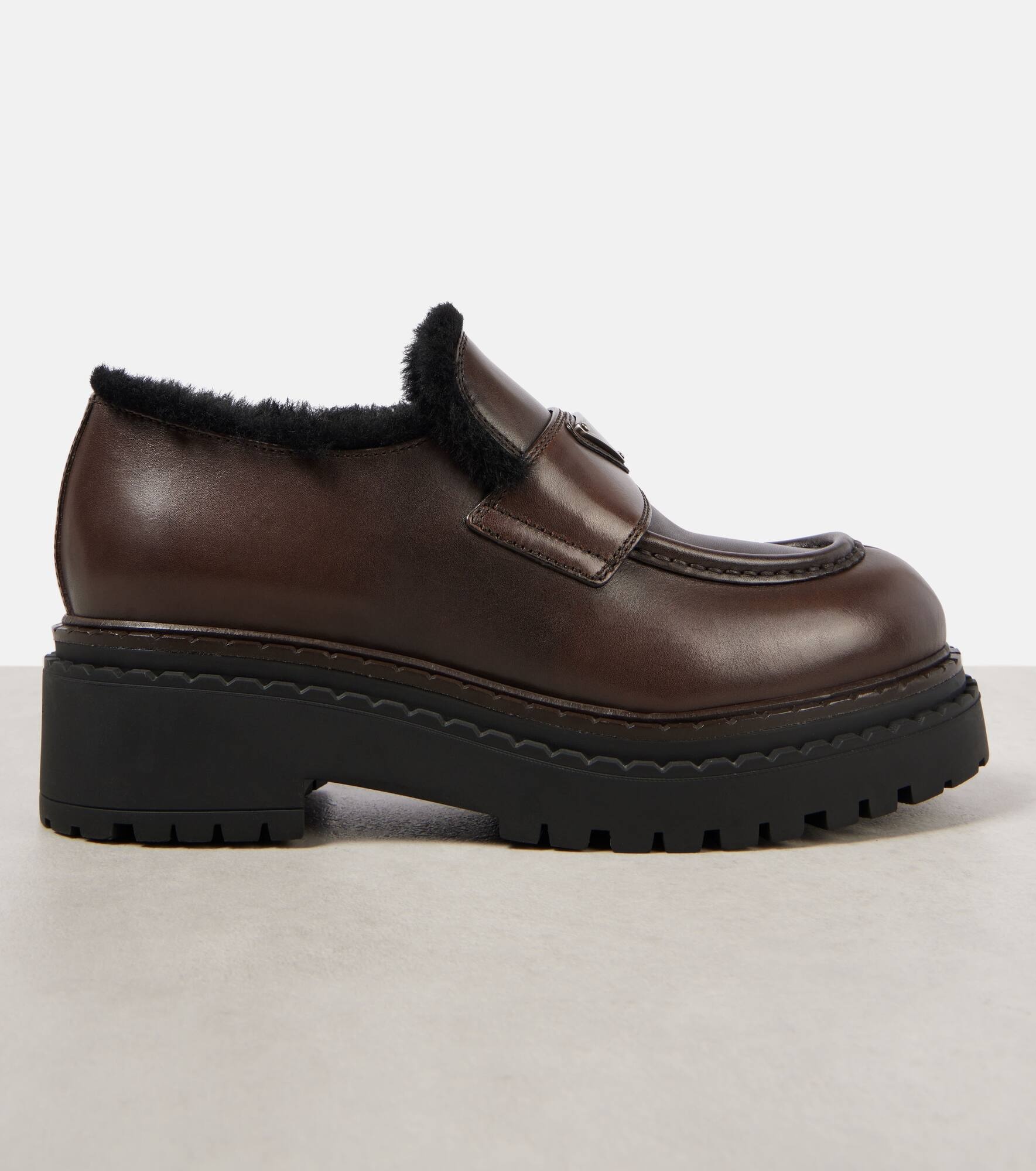 Shearling-lined brushed leather loafers - 5