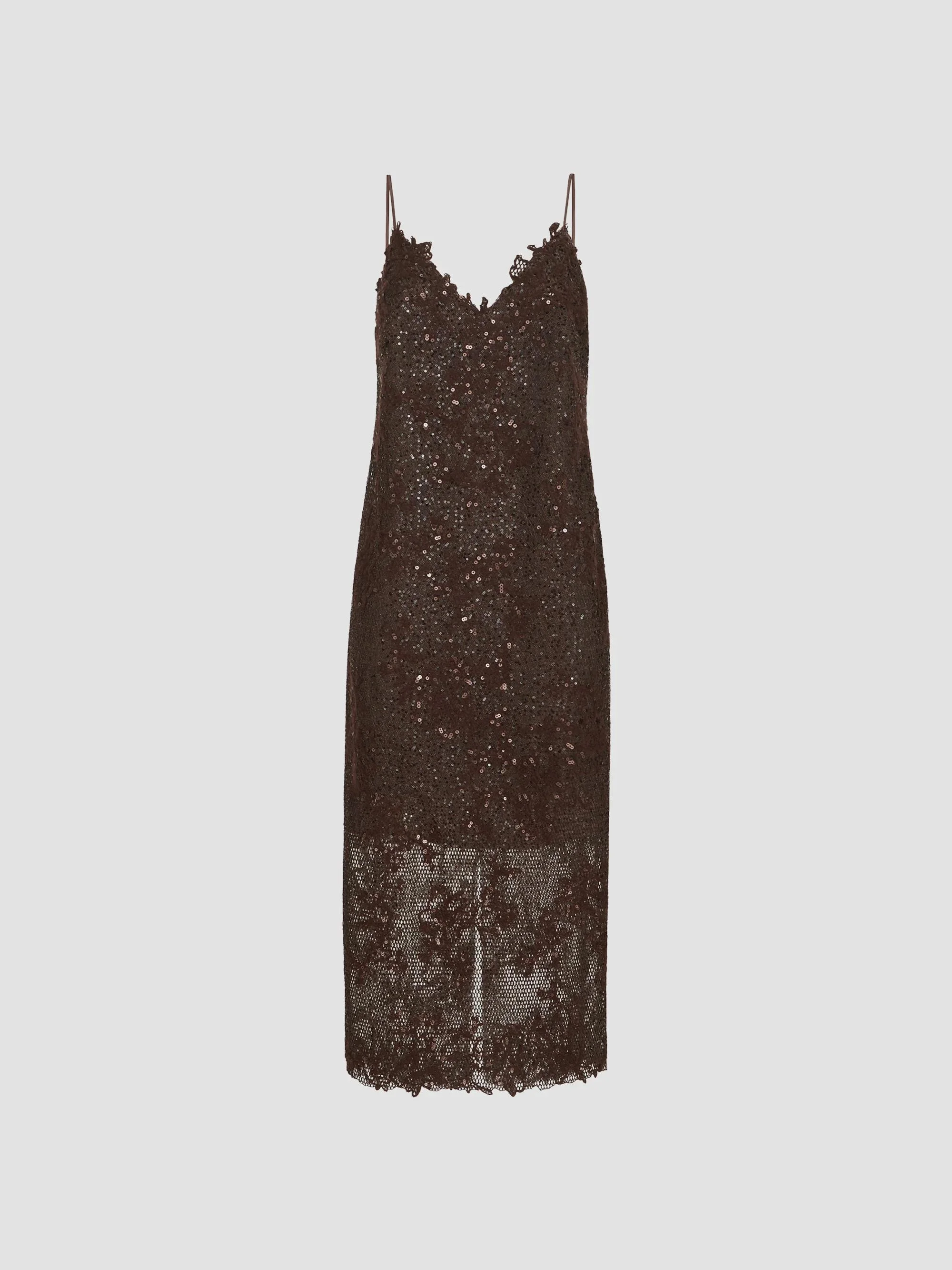 Women's Dazzling Lace Embroidery Dress in Sparkling Mohair and Wool - Brown Gianduia - 1