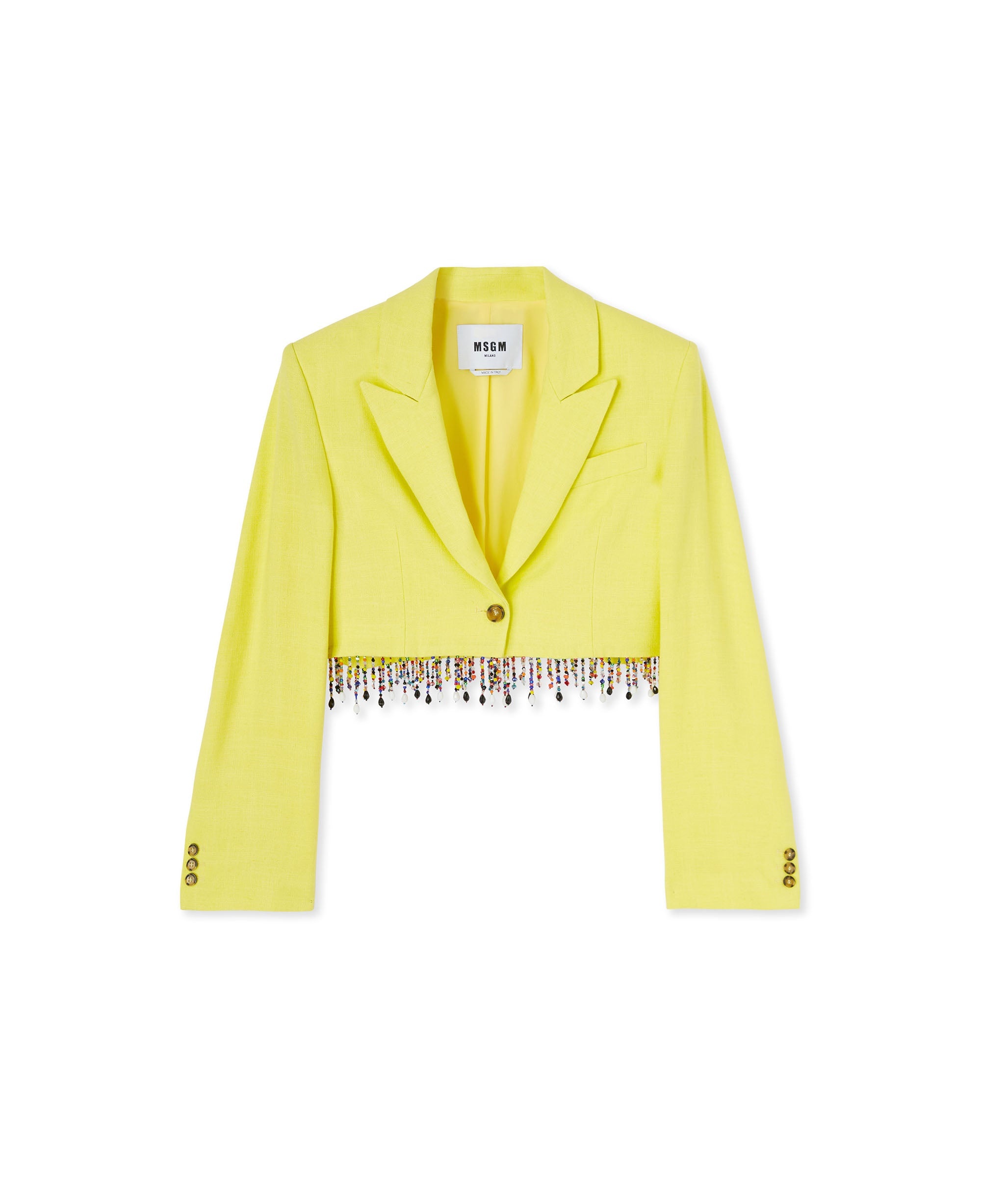 Blended linen crop jacket with beaded application - 1