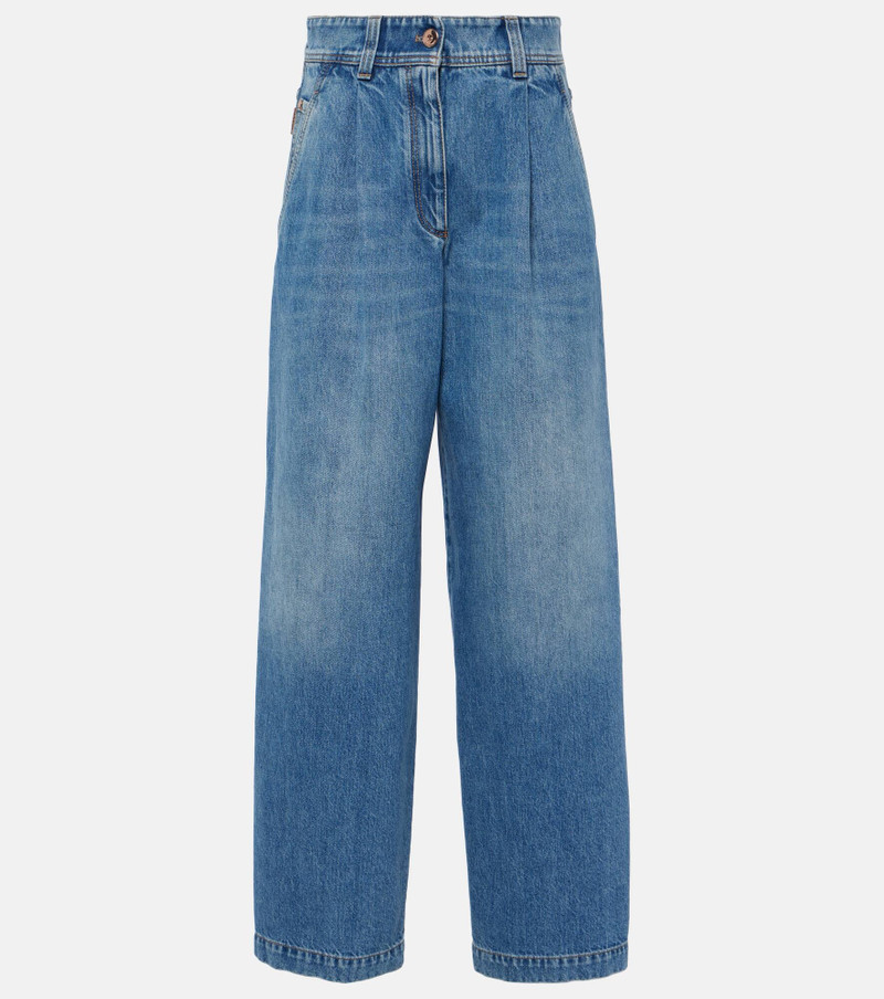 Pleated high-rise wide-leg jeans - 1