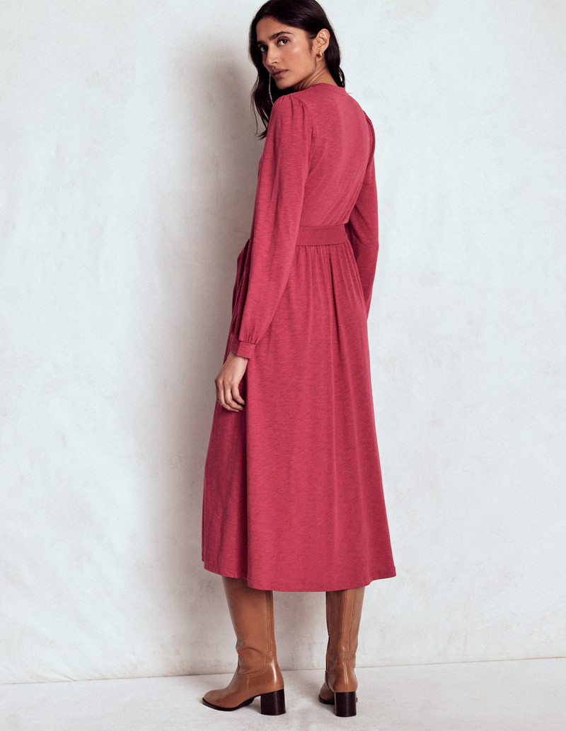 Naomi Long Sleeve Jersey Dress-Terracotta Red 4