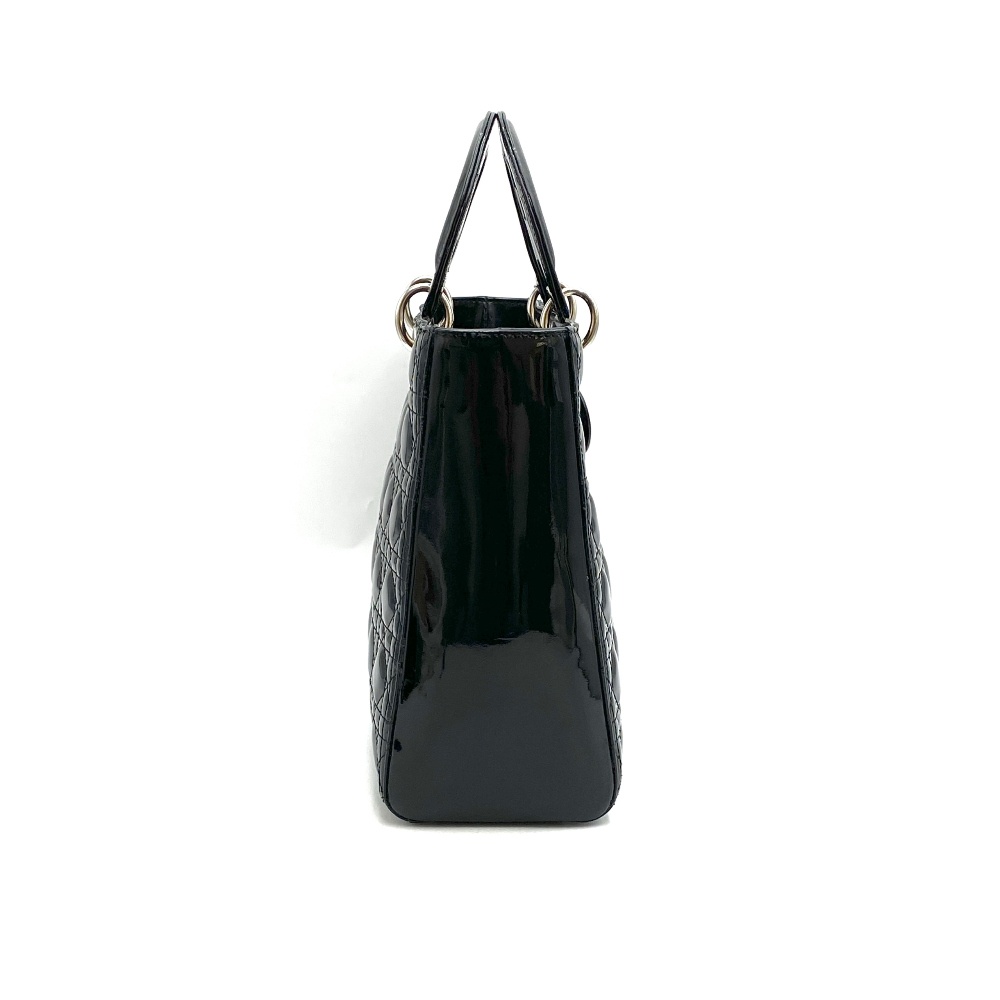 Christian - Christian Dior Black Patent Lady Bag Large - 4
