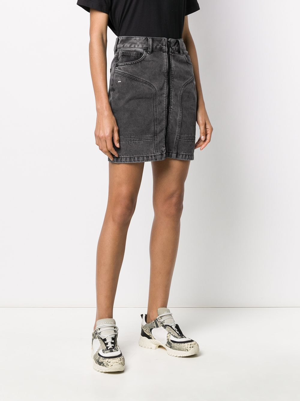 zip-front denim skirt - 3