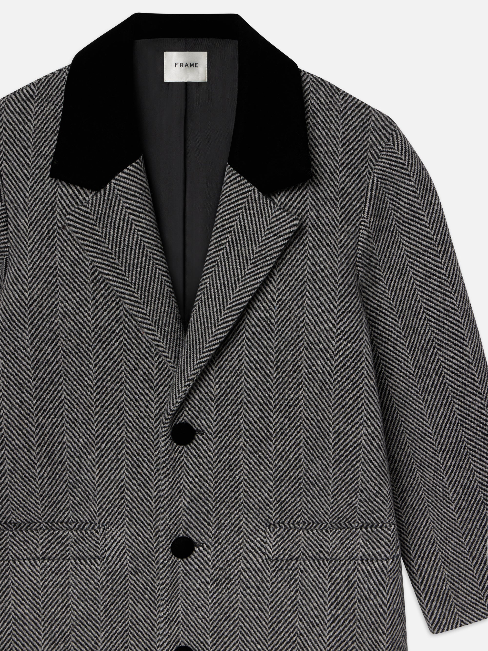 Long Herringbone Coat in Black Multi - 2