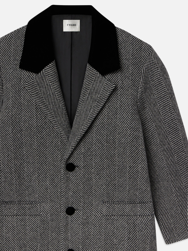 FRAME Long Herringbone Coat in Black Multi outlook