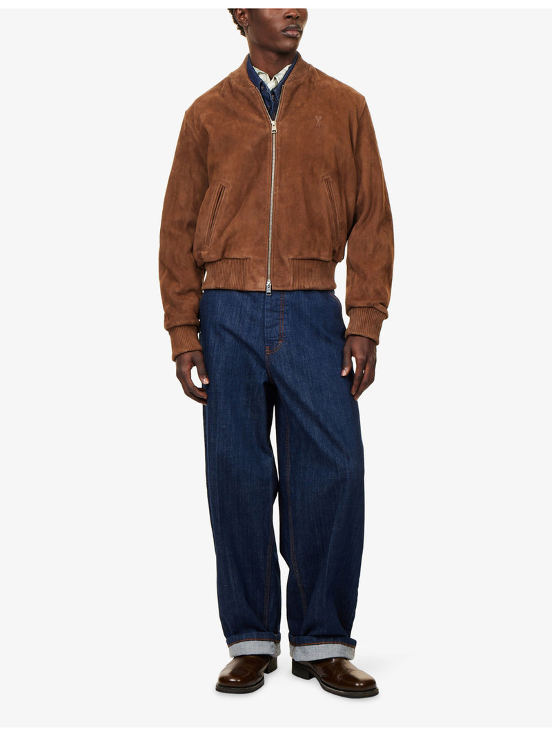 AMI Paris Logo-Embossed Suede Bomber Jacket outlook