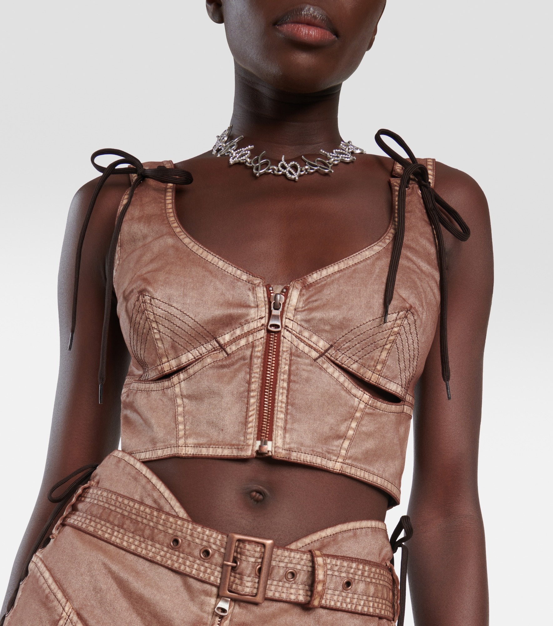 x KNWLS cropped denim corset top - 4