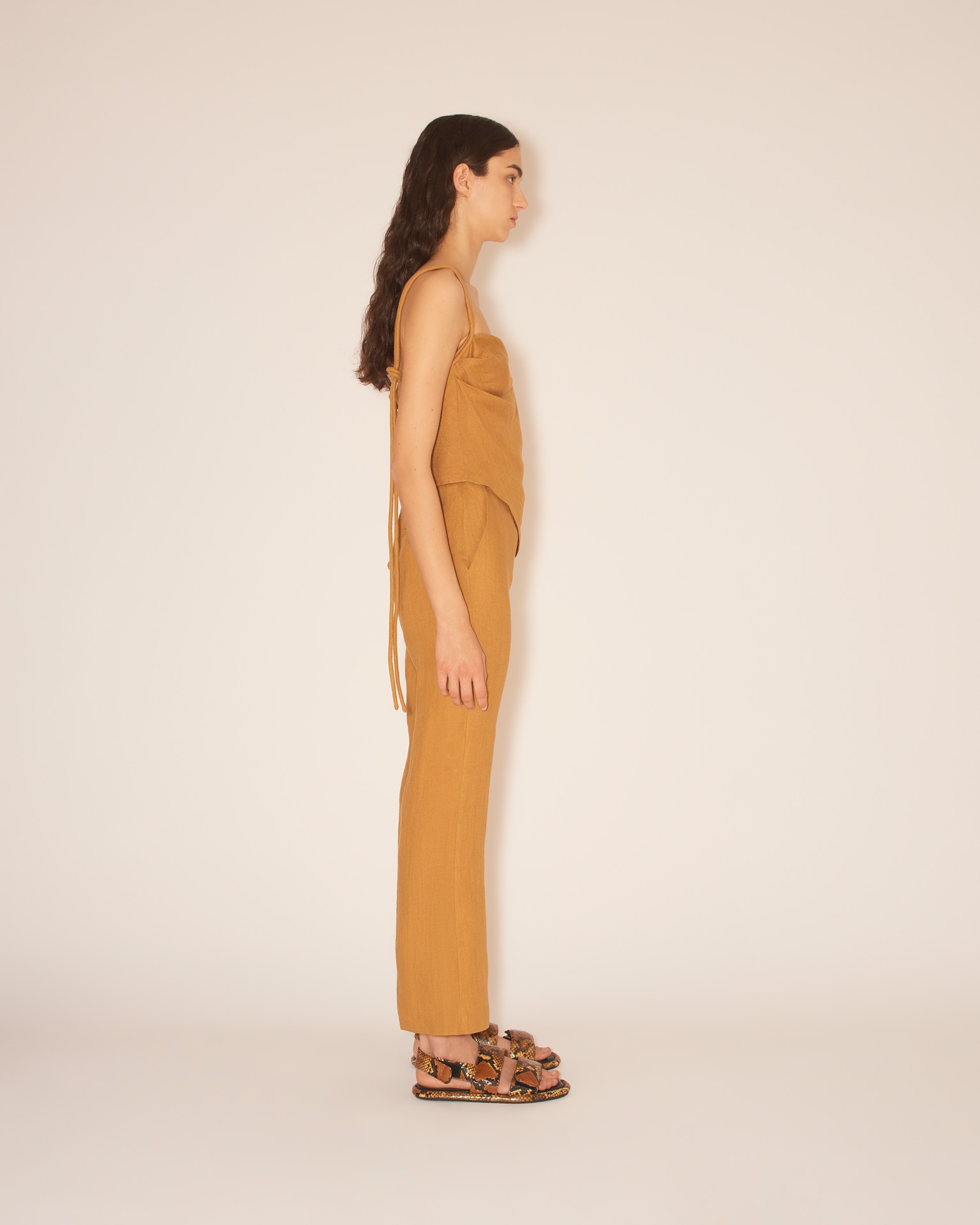 BEATA - Slim leg cropped kick flare trouser - Camel - 4