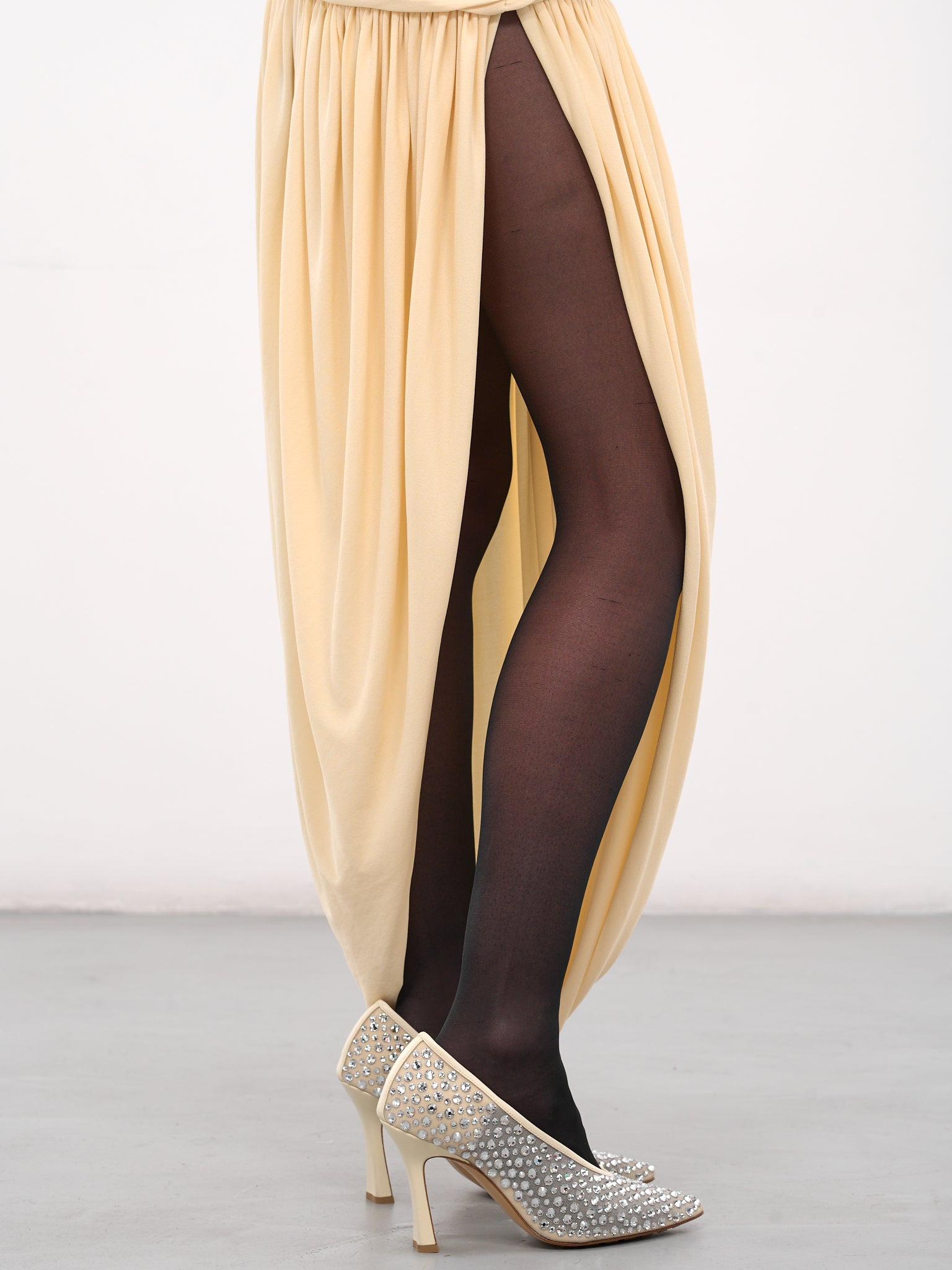 Cream Open-Leg Draped Midi Dress - 5