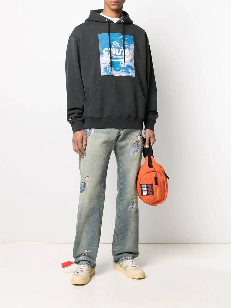 Heron Preston logo print drawstring hoodie outlook