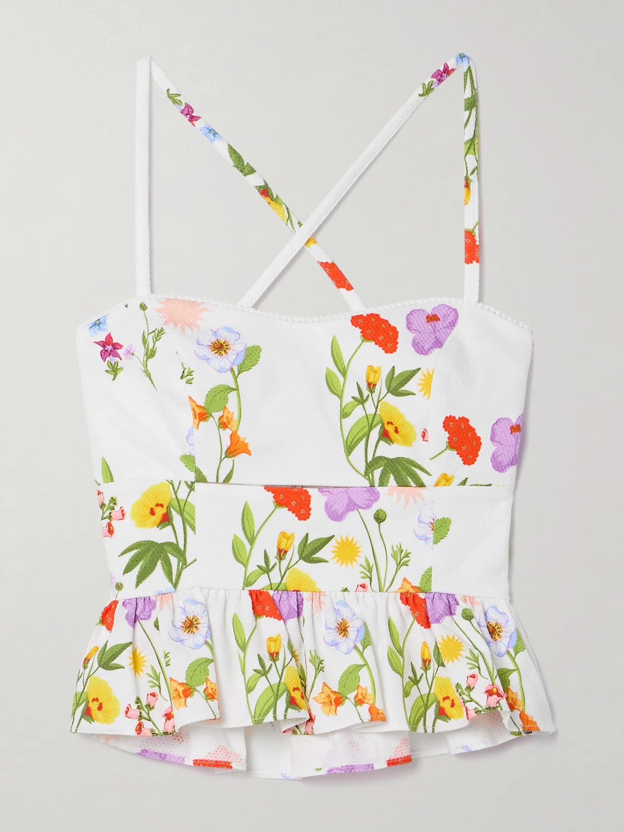 Callie Cutout Printed Cotton-blend Piqué Peplum Top - 1