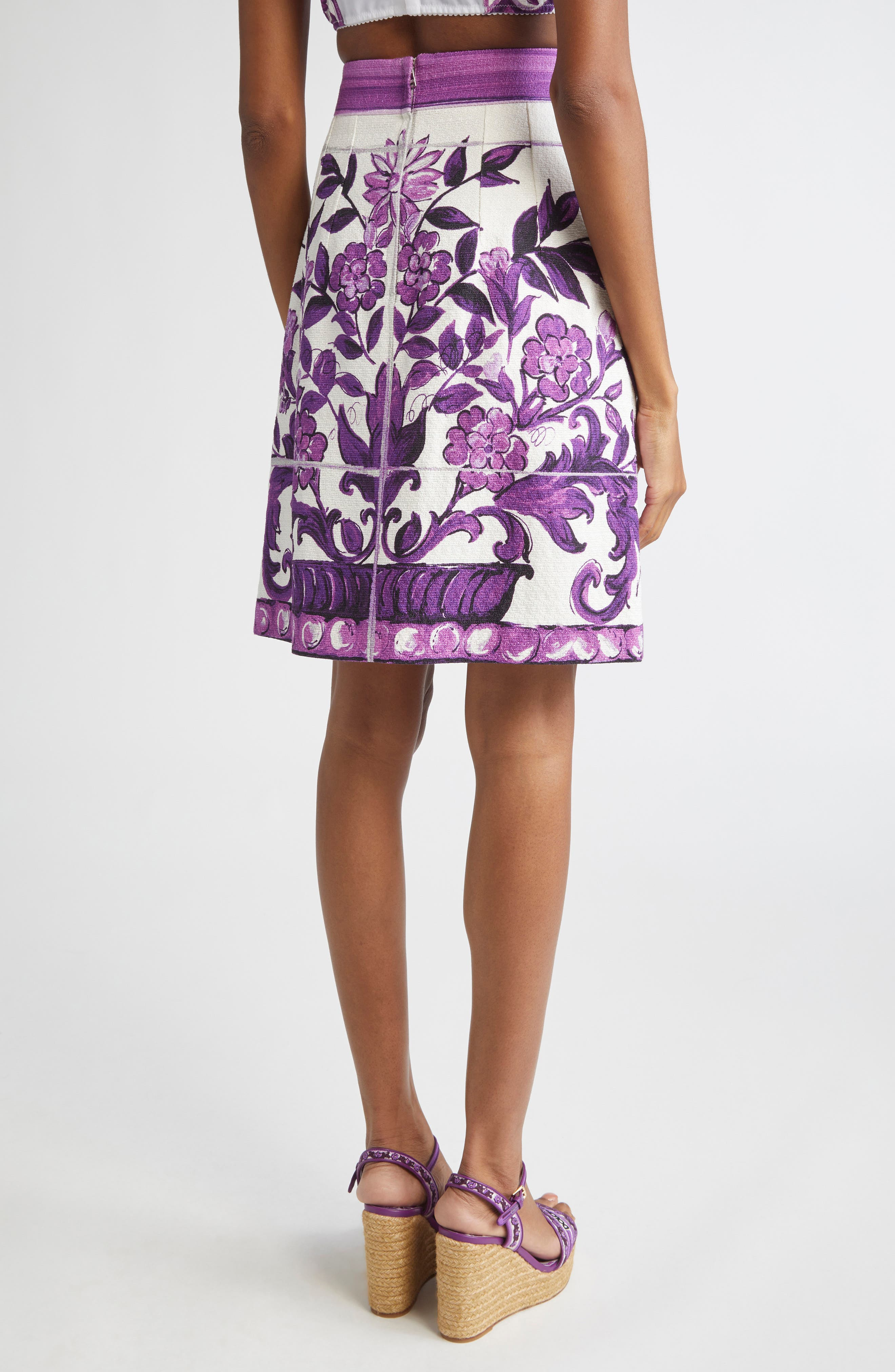 Dolce&Gabbana Majolica Print A-Line Skirt in Ip3Tn Mix Maiolica Viola at Nordstrom - 3