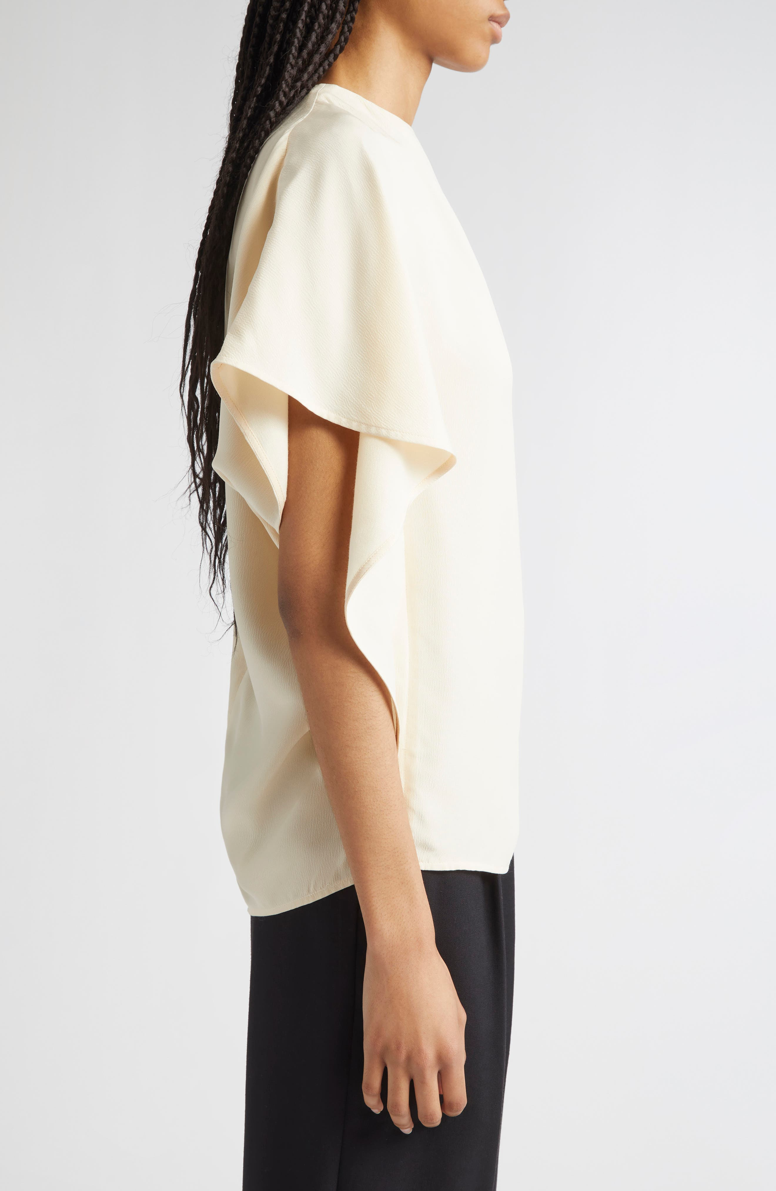Proenza Schouler Etta Hammered Viscose Asymmetric Sleeve Top in Champagne at Nordstrom - 3