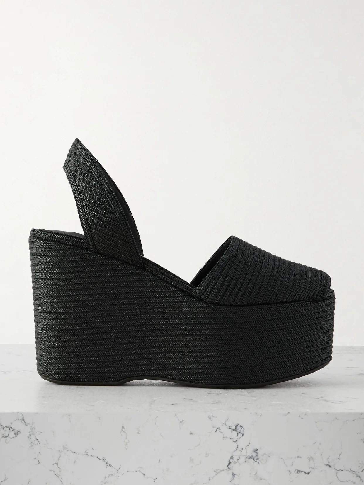 Straw Slingback Platform Wedge Sandals - 1