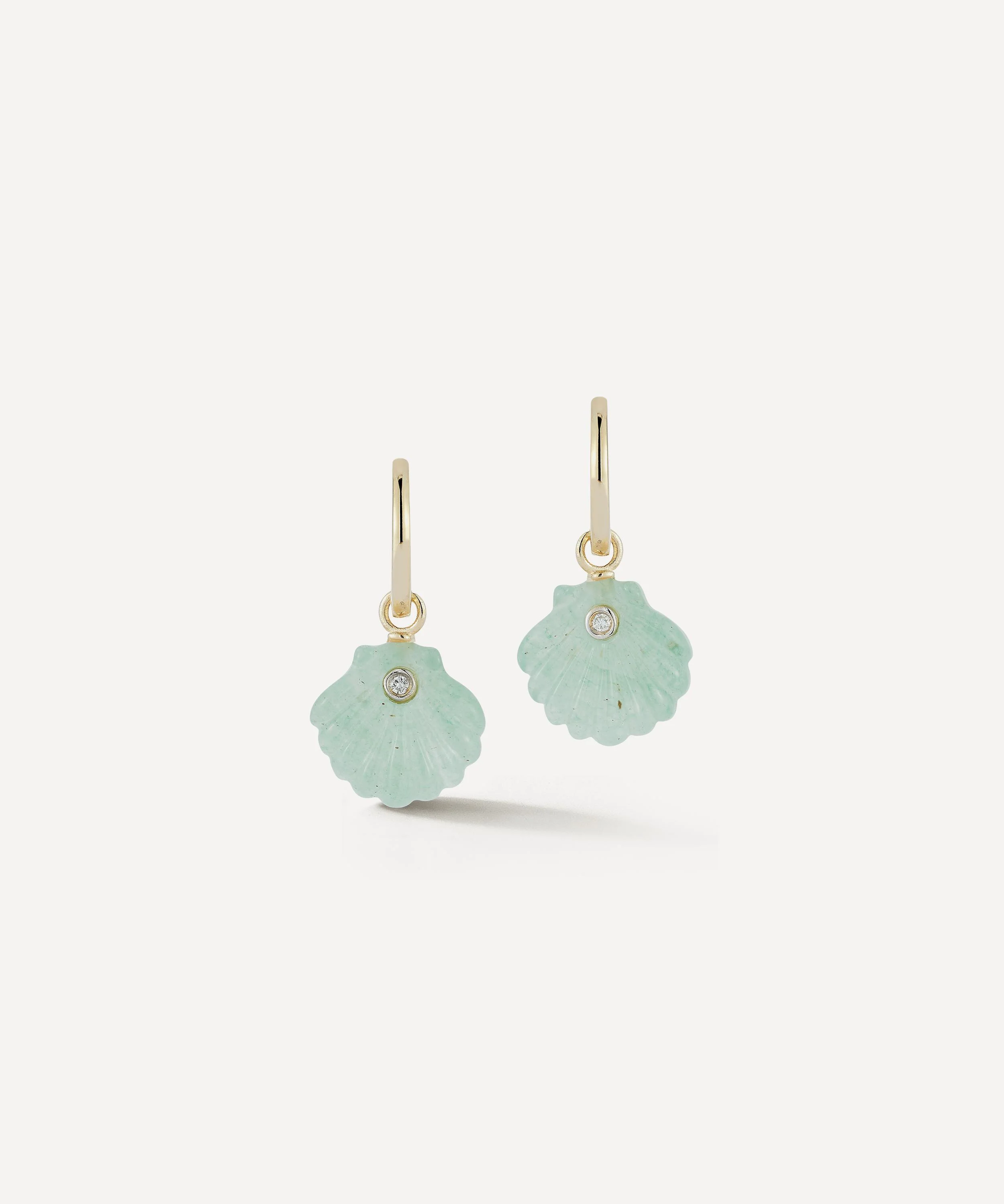 14ct Gold Carved Jade Venus Shell Drop Earrings - 1