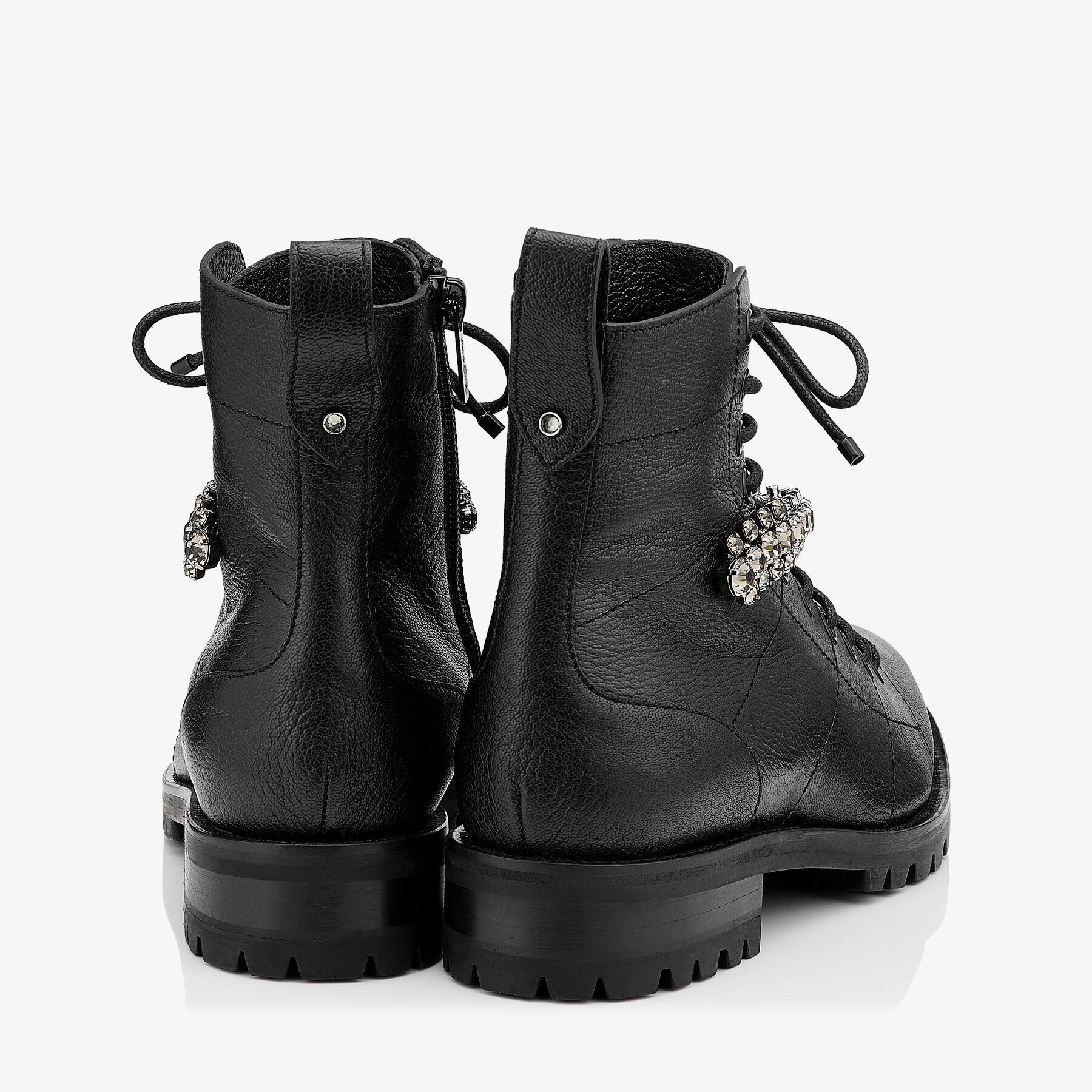 Cruz Flat
Black Grainy Leather Combat Boots with Crystal Detail - 5