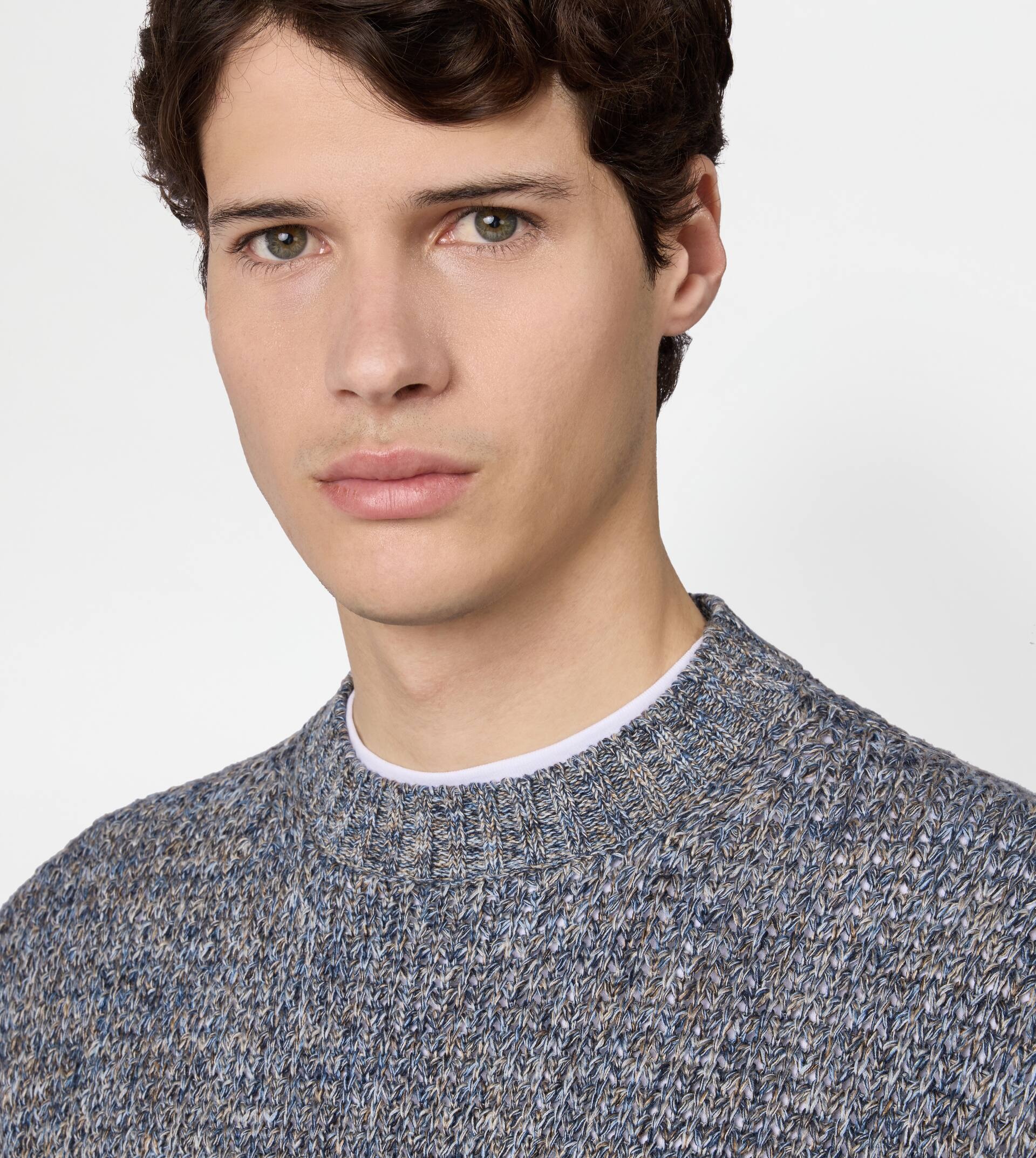 LINEN BLEND MOULINÉ PULLOVER - BLUE - 6