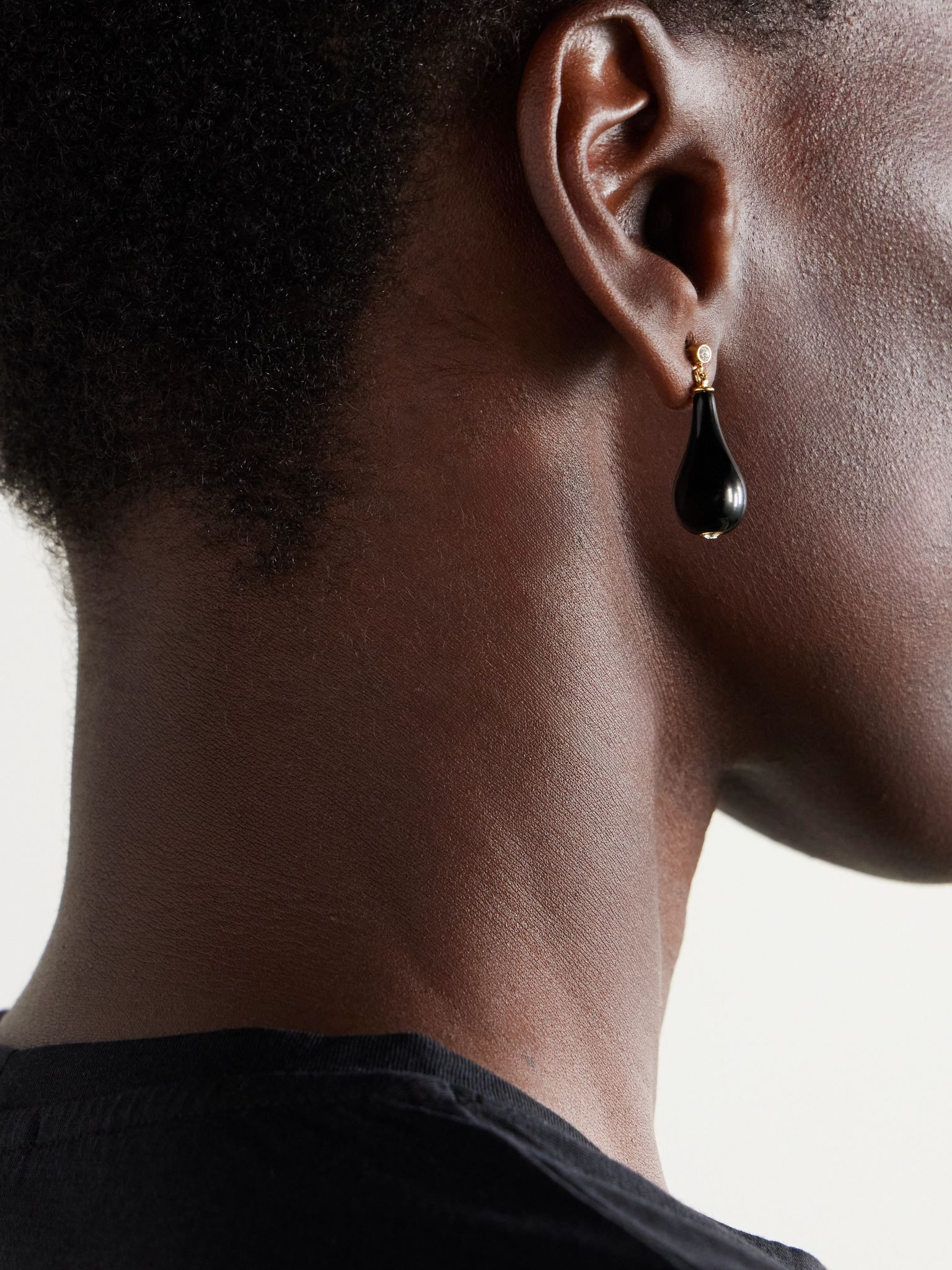 Gold-tone, crystal and onyx earrings Black - 2