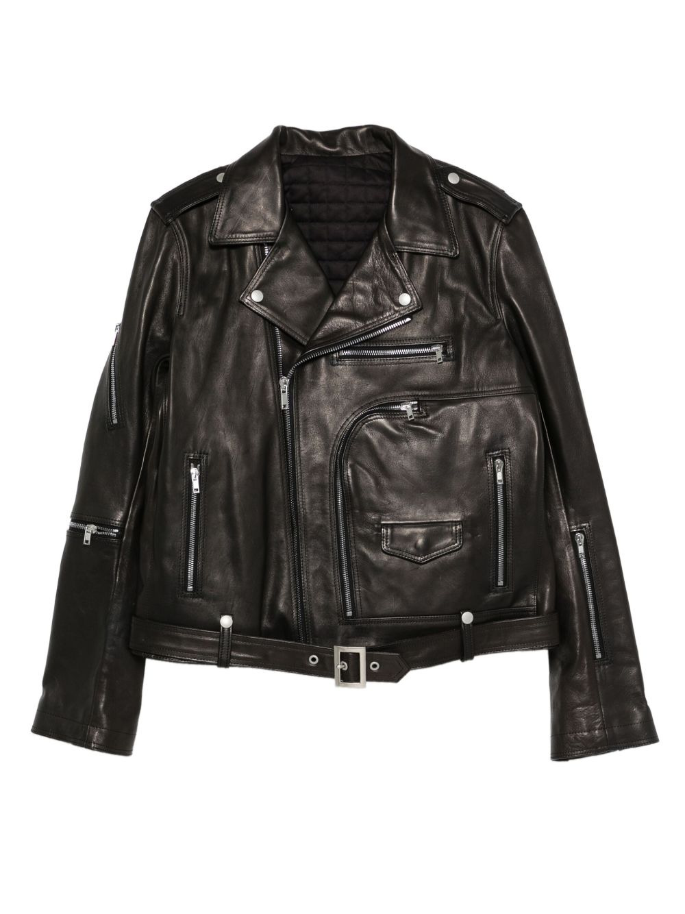 belted zip-fastening leather jacket - 1