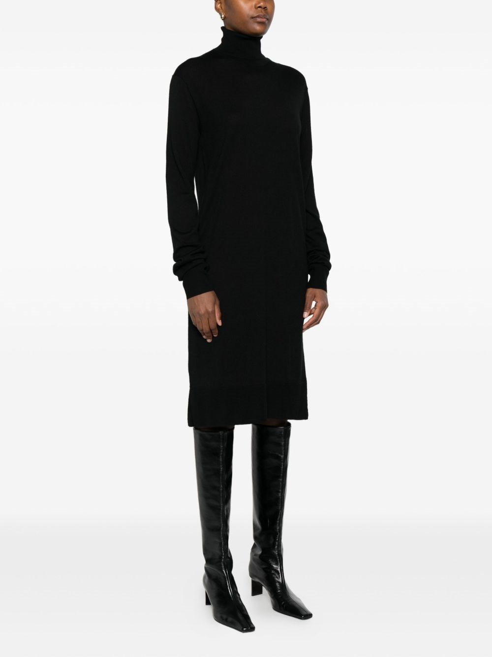 Wool turtle-neck midi dress - 3