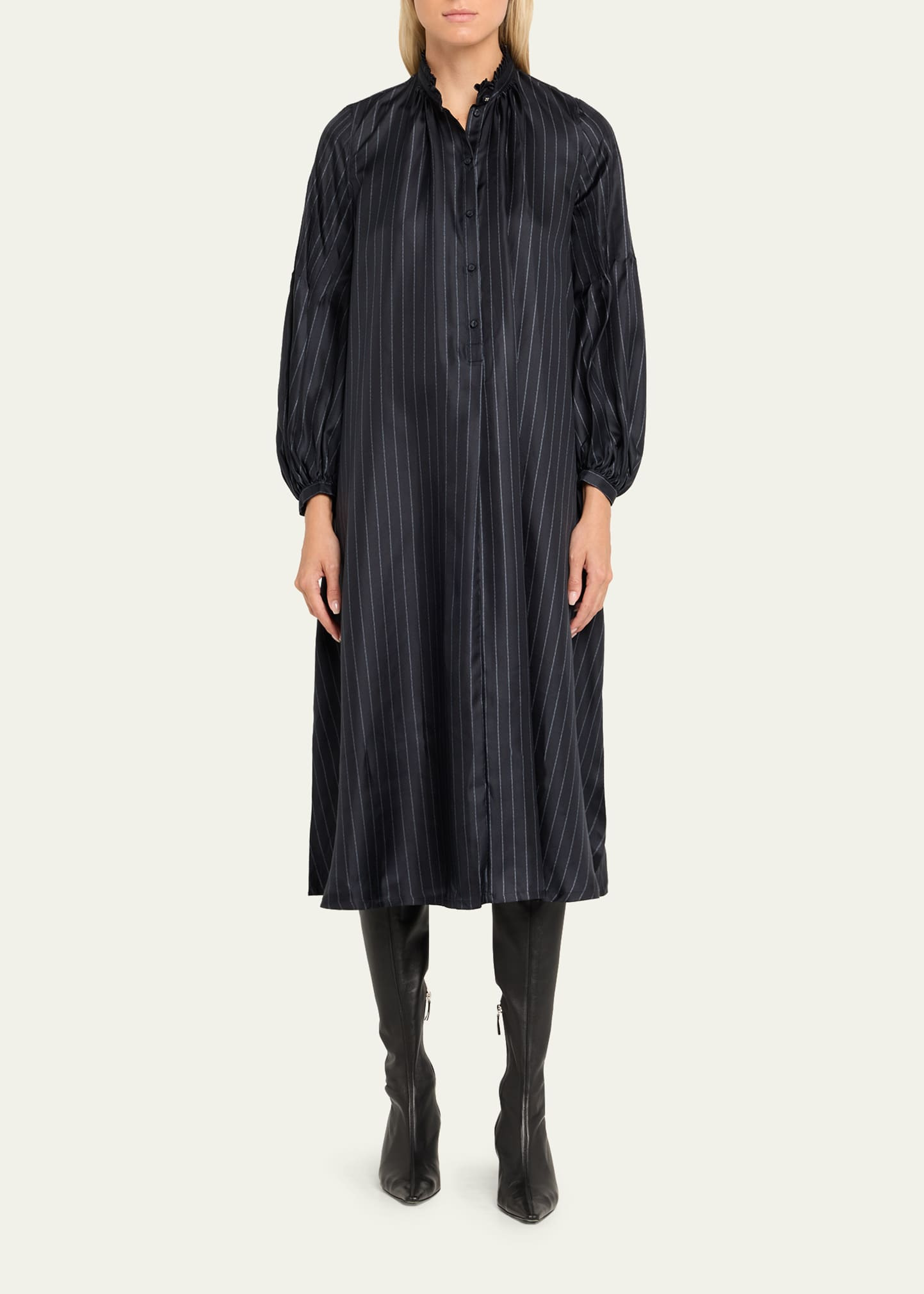 Sabbia Pinstripe Silk Midi Dress - 2