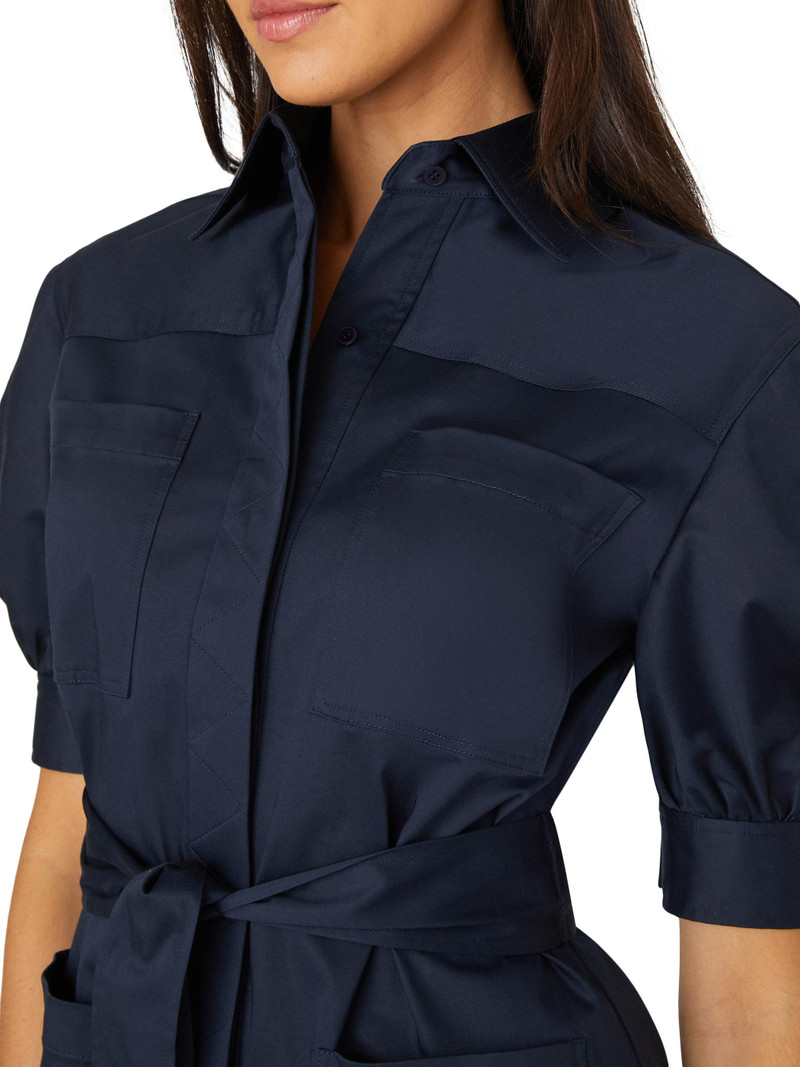 Women's Vince Cotton Sateen Tie-Waist Shirtdress - Navy 4