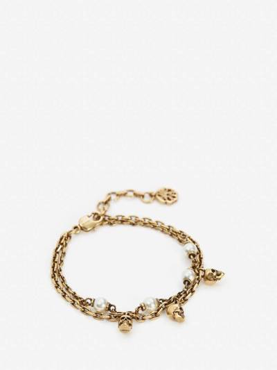 Alexander McQueen Women's Pearl Skull Chain Bracelet in Antique Gold outlook