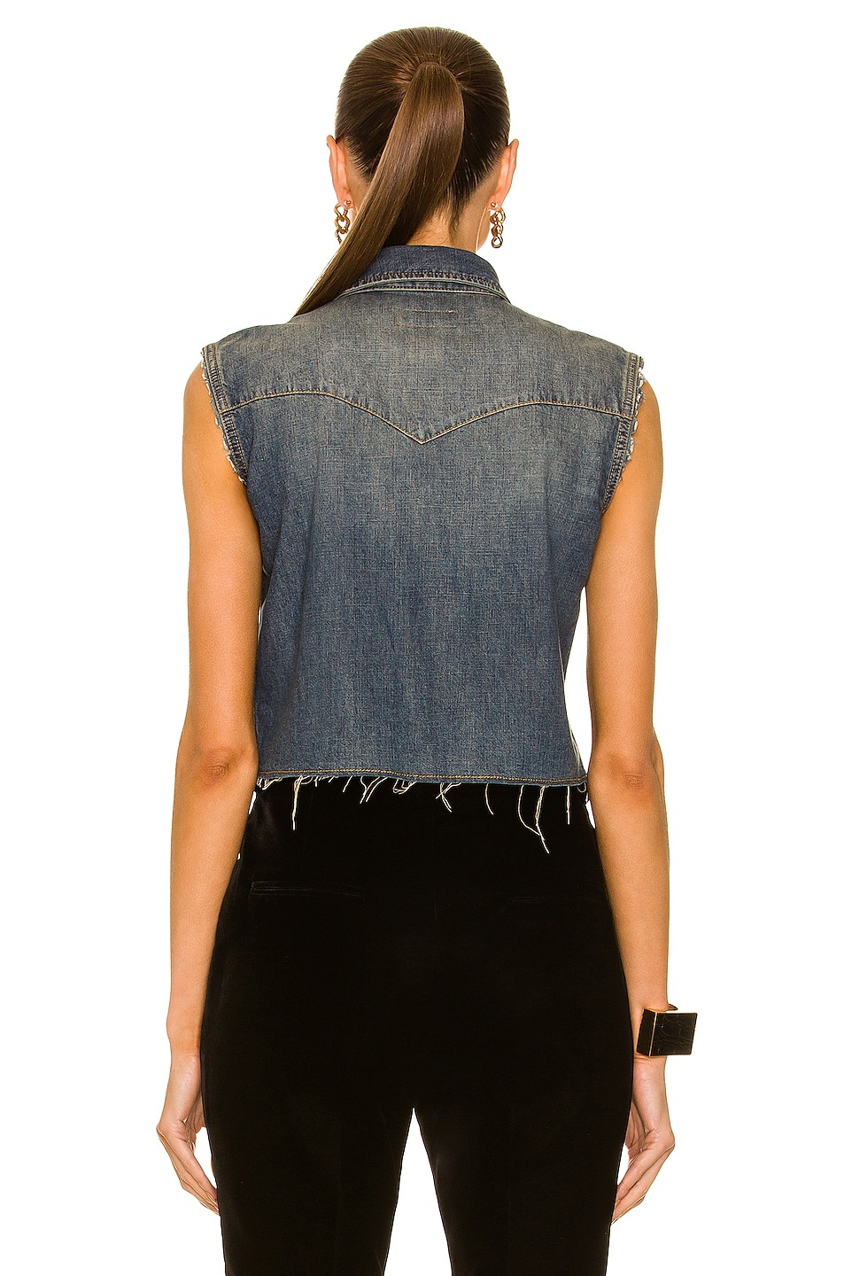 Cropped Sleeveless Denim Shirt - 3