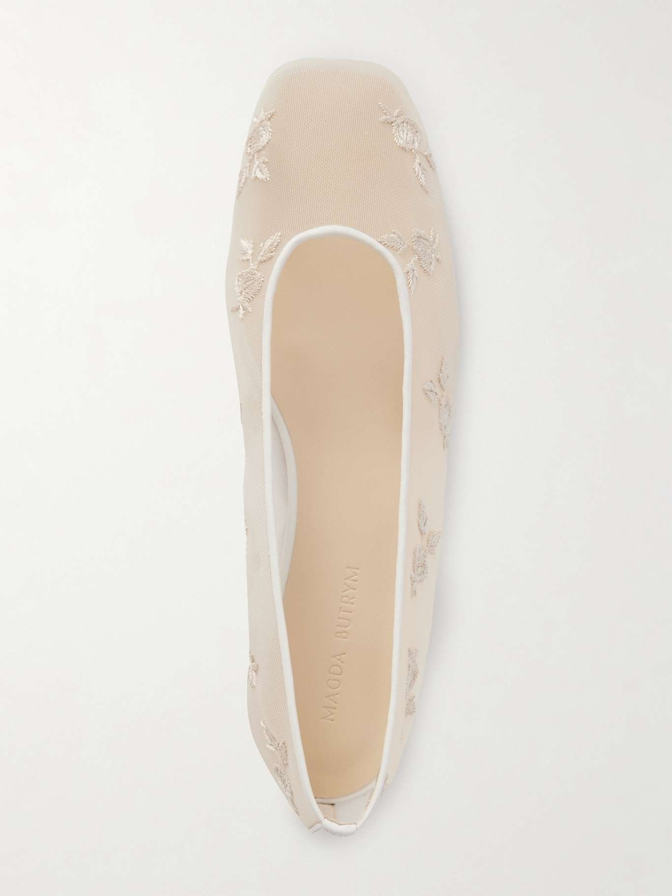 Leather-trimmed embroidered mesh ballet flats - 5