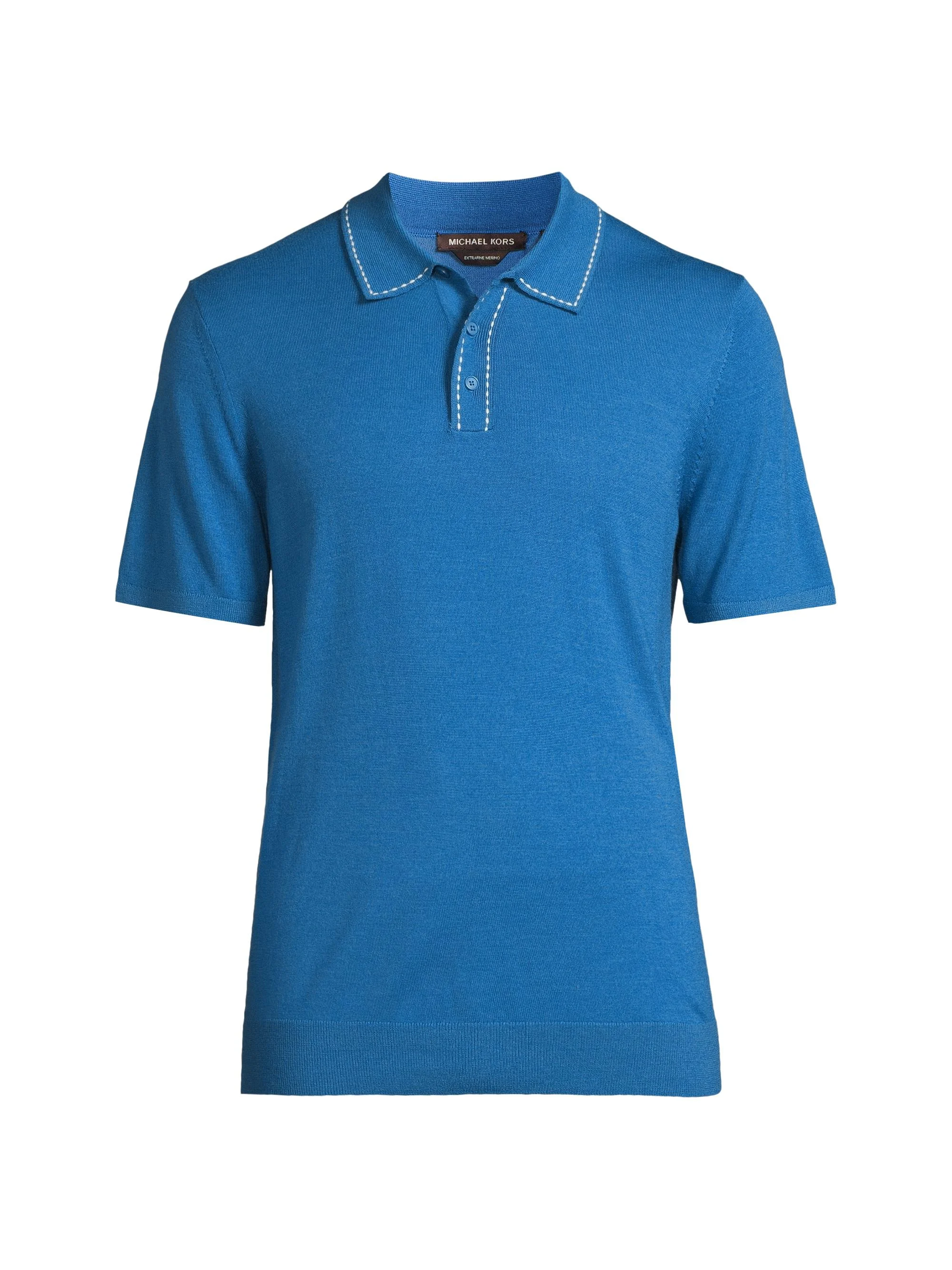 Men's Running-Stitch Merino Wool Regular-Fit Polo Shirt - Heritage Blue - 1
