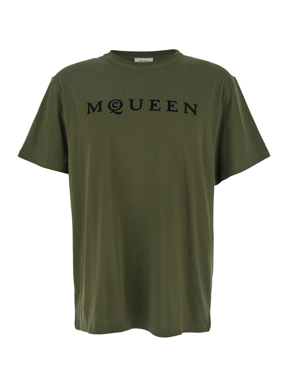 Alexander Mcqueen Men Green Crewneck T-Shirt With Logo Print On The Front In Cotton Man - 1