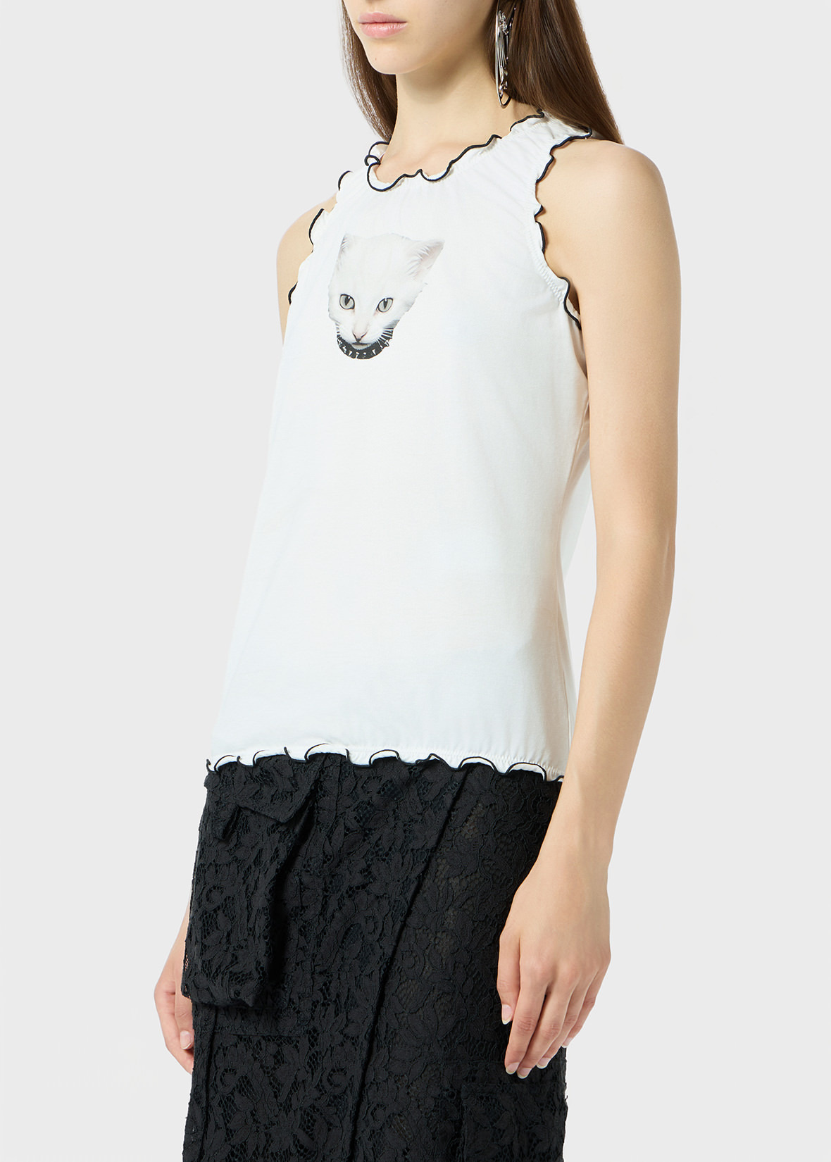JERSEY TOP WITH KITTEN PRINT AND RUFFLES - 5
